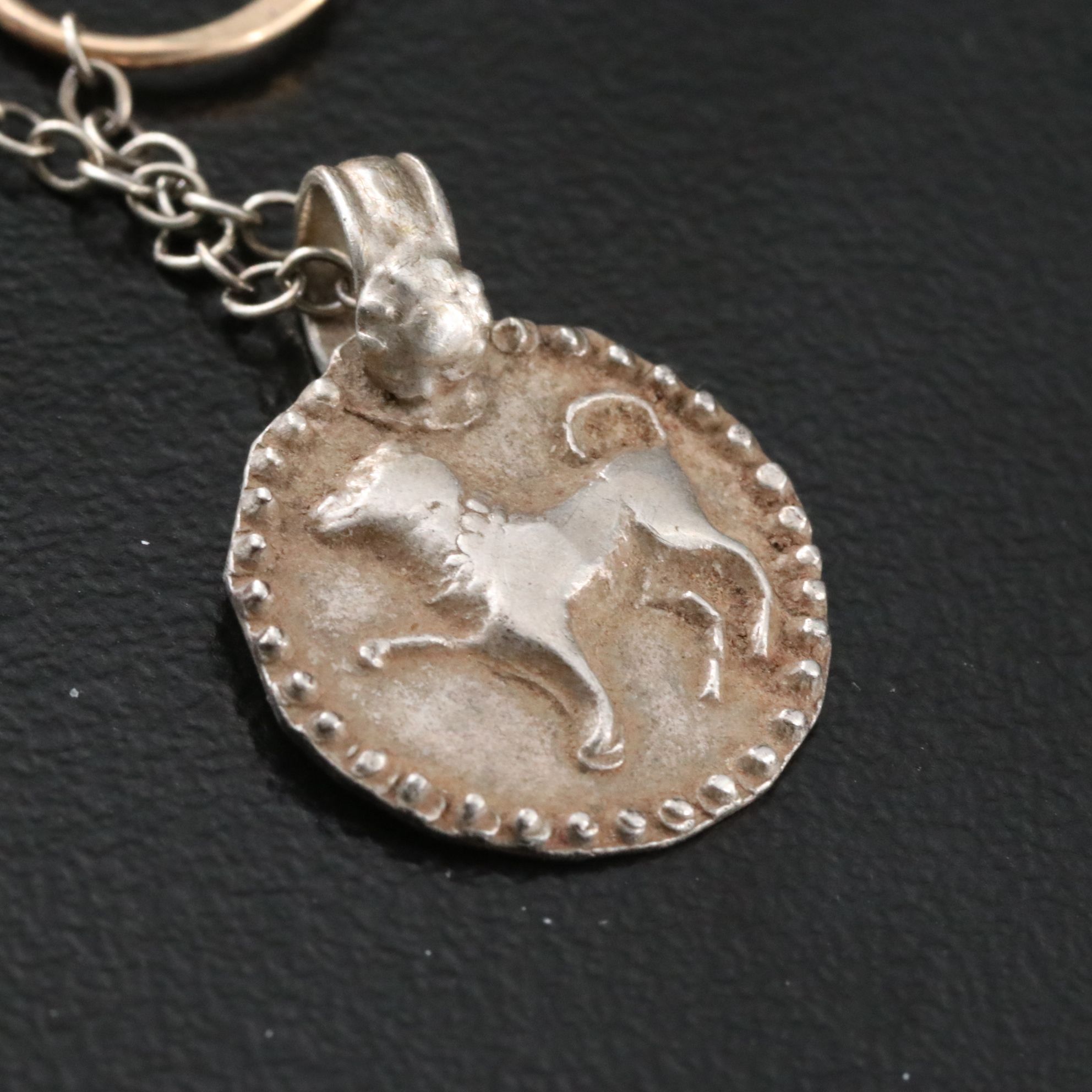 14K and 950 Silver Station Necklace with Dog Pendant
