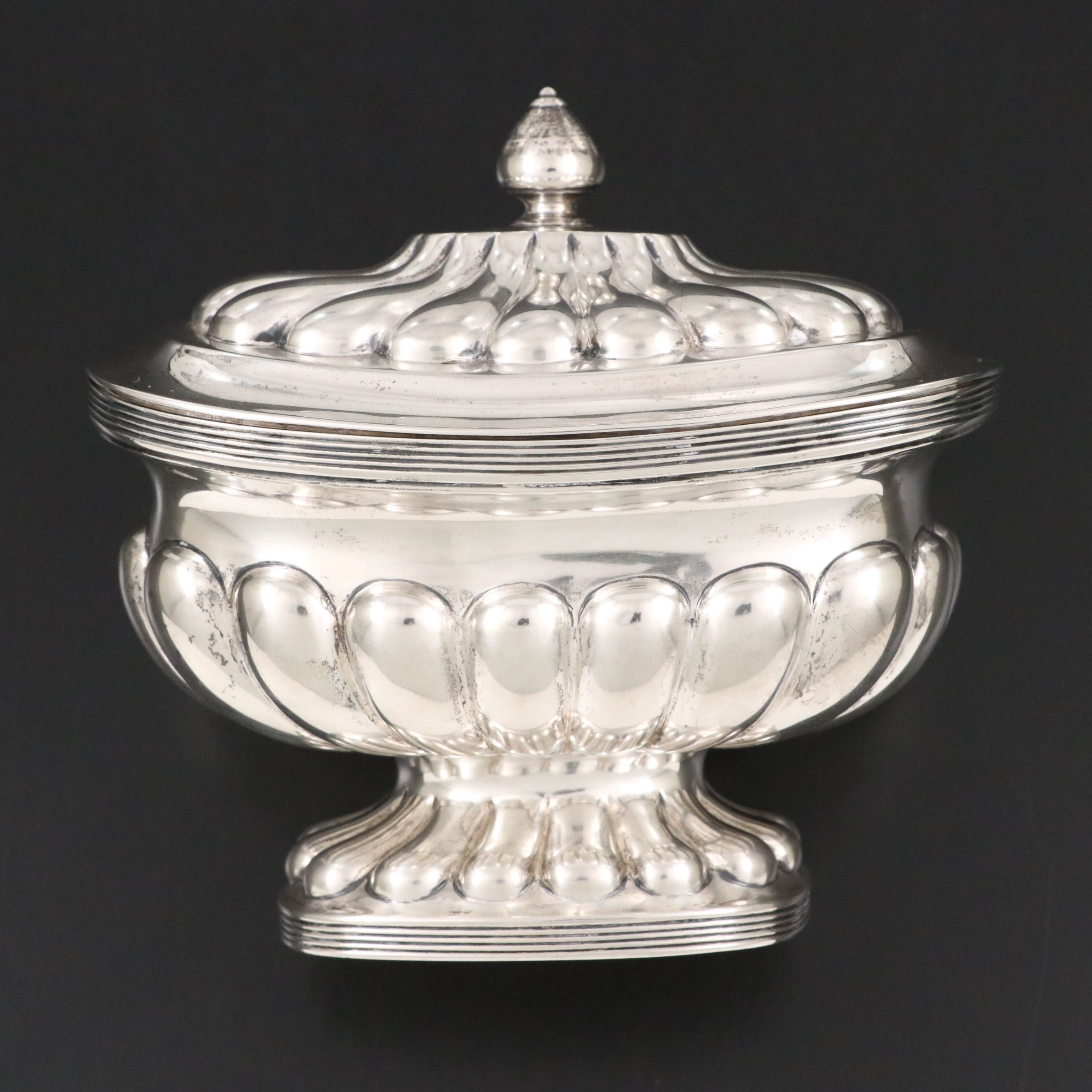 Dutch Sterling Lobed Tea Caddy on Pedestal Base, Mid-19th Century