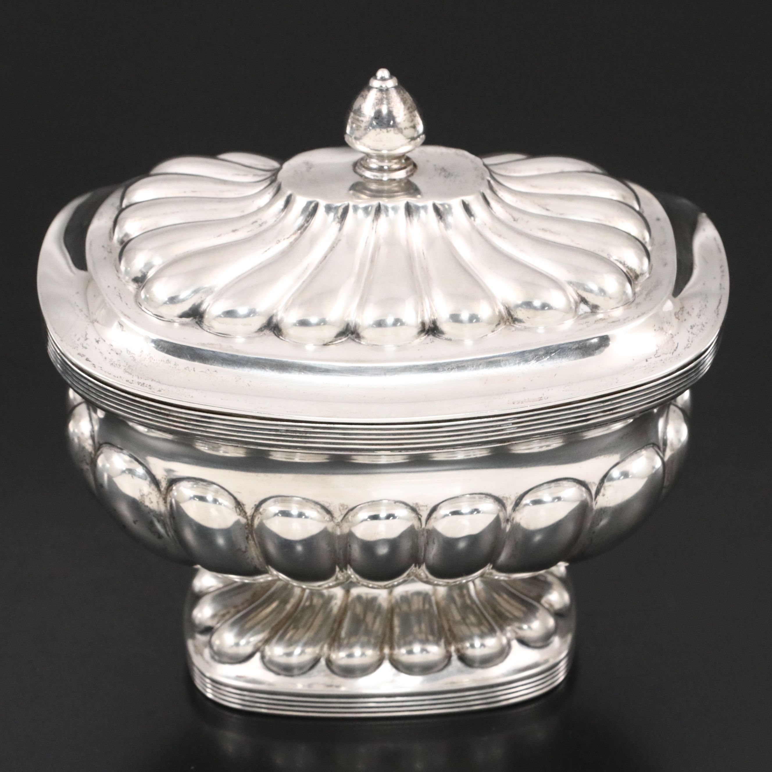 Dutch Sterling Lobed Tea Caddy on Pedestal Base, Mid-19th Century