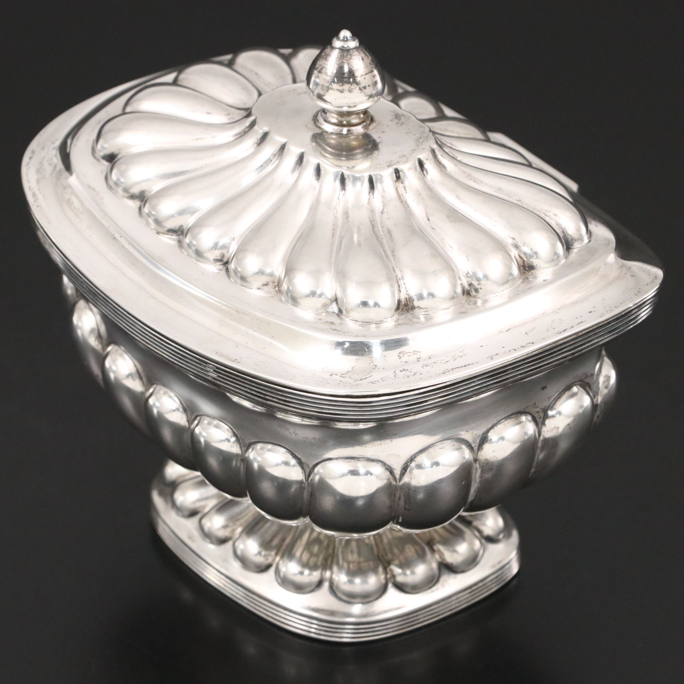 Dutch Sterling Lobed Tea Caddy on Pedestal Base, Mid-19th Century