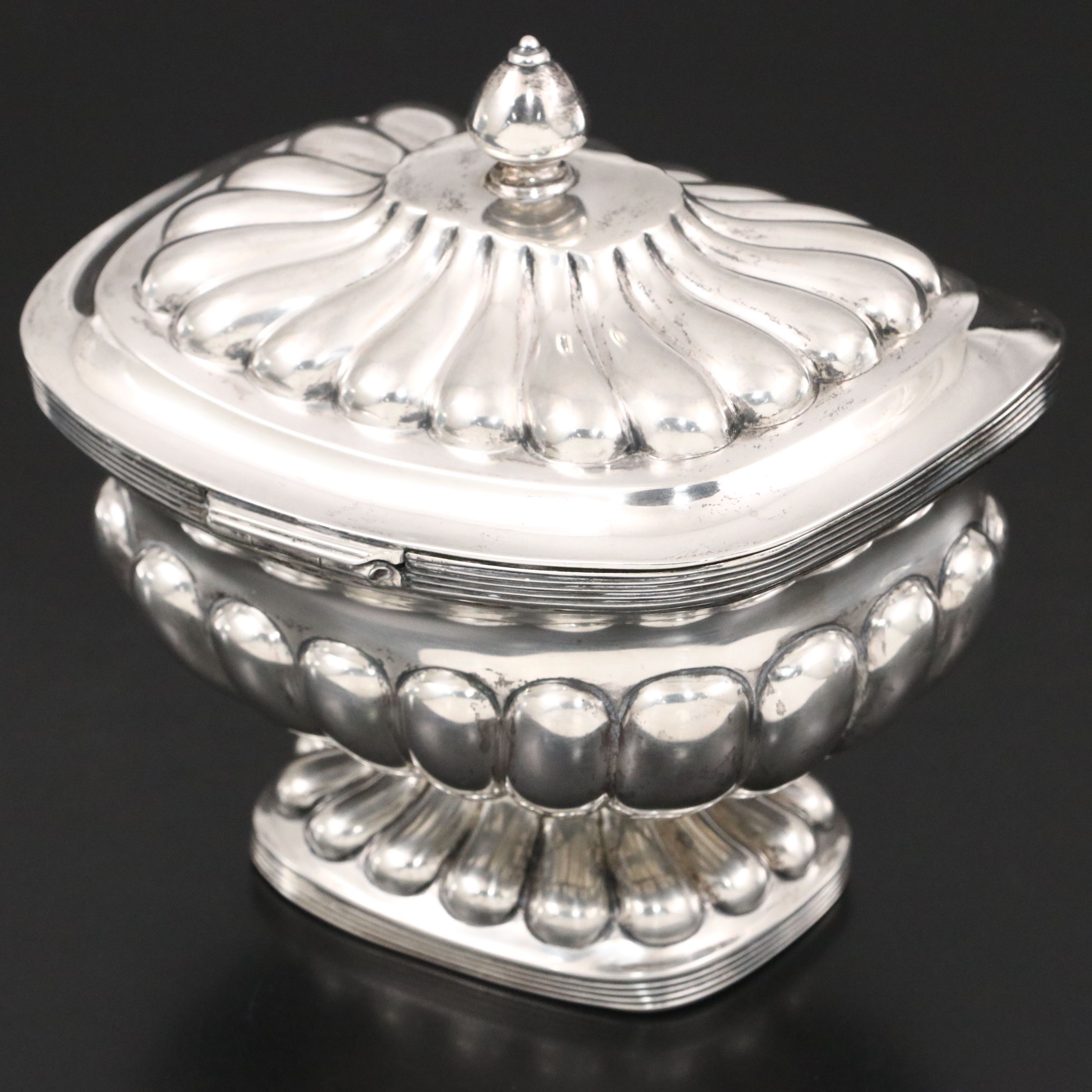 Dutch Sterling Lobed Tea Caddy on Pedestal Base, Mid-19th Century