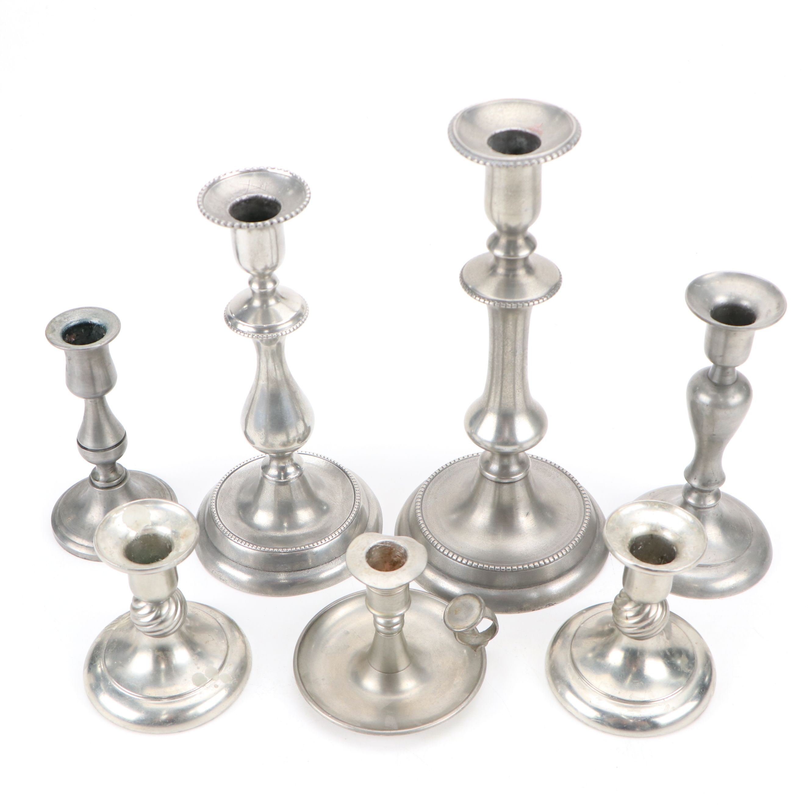 Colonial Style Royal Holland and Other Pewter Candle Holders