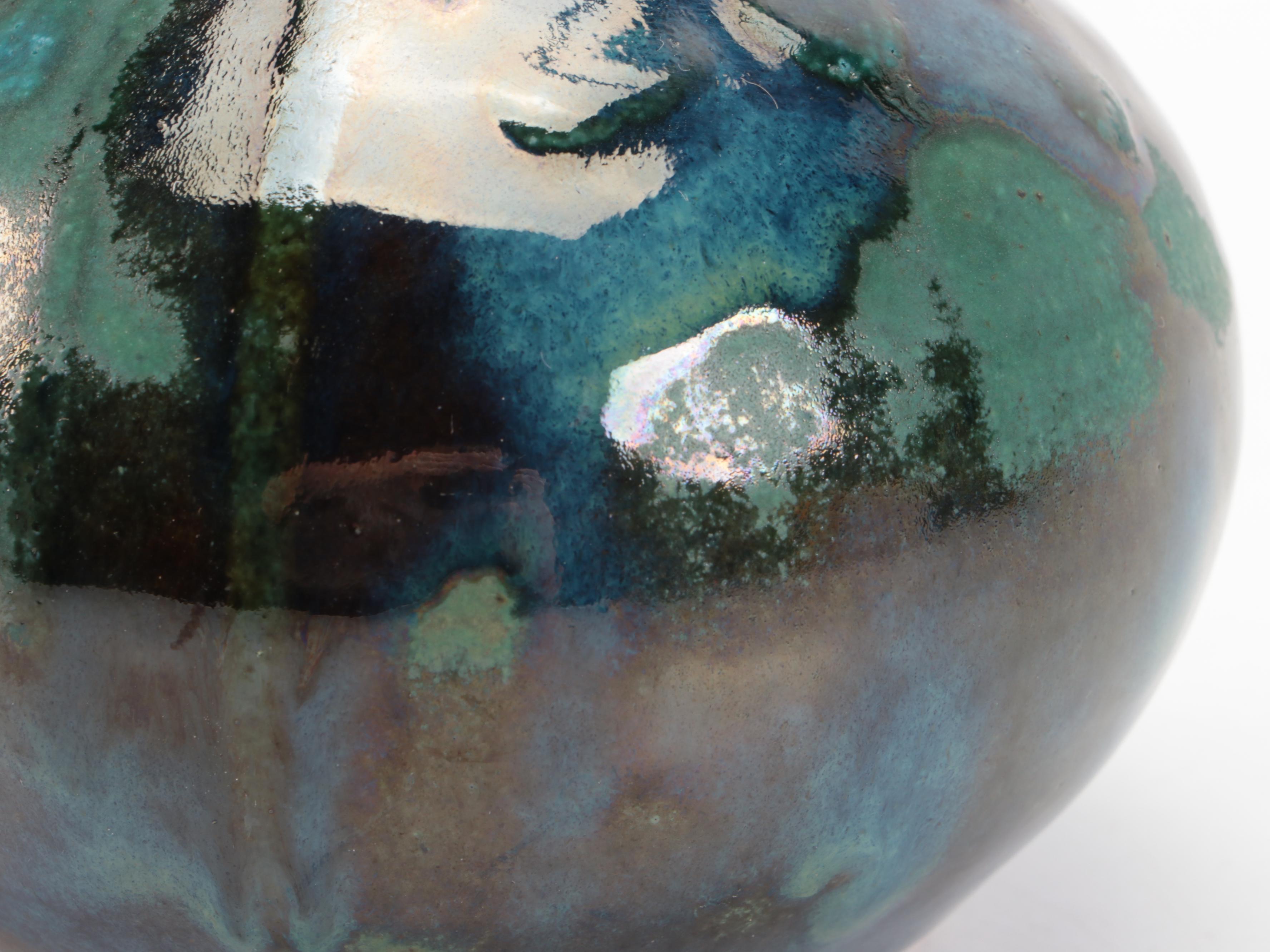 Blue and Green Floral Wood Candlesticks with Salt Glazed Stoneware Vase