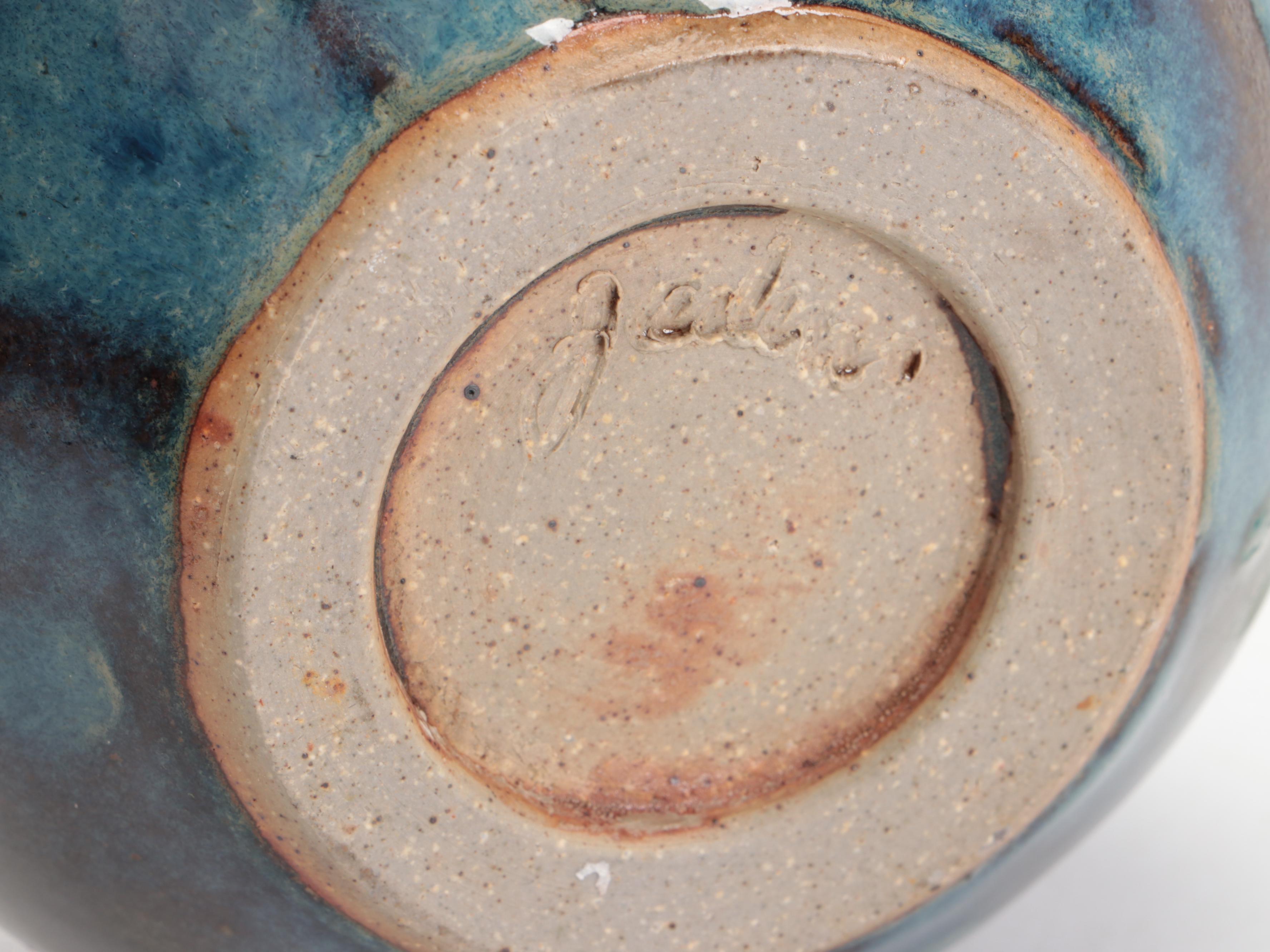 Blue and Green Floral Wood Candlesticks with Salt Glazed Stoneware Vase