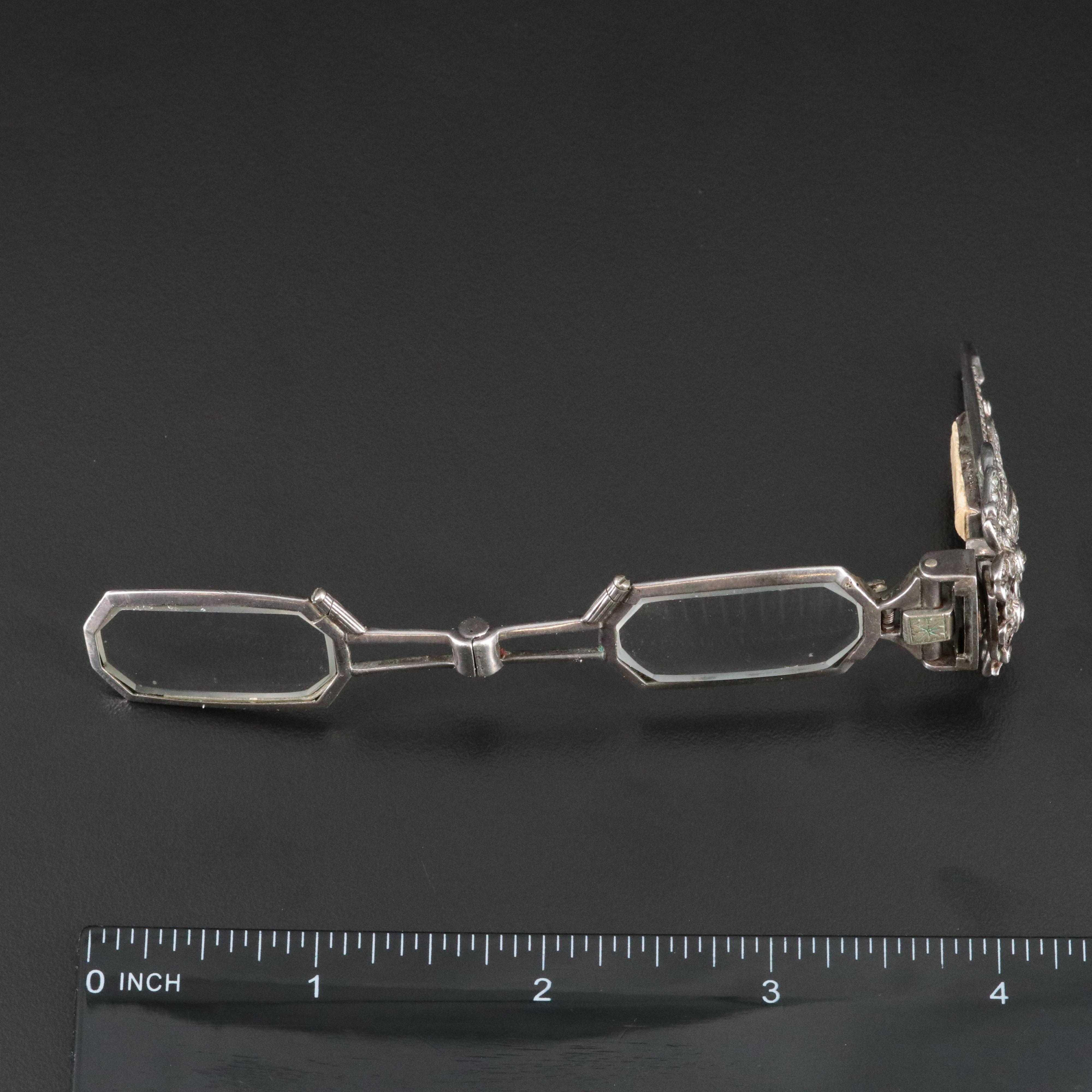 Vintage Sterling Glass Paste Floral Lorgnette Dress Clip