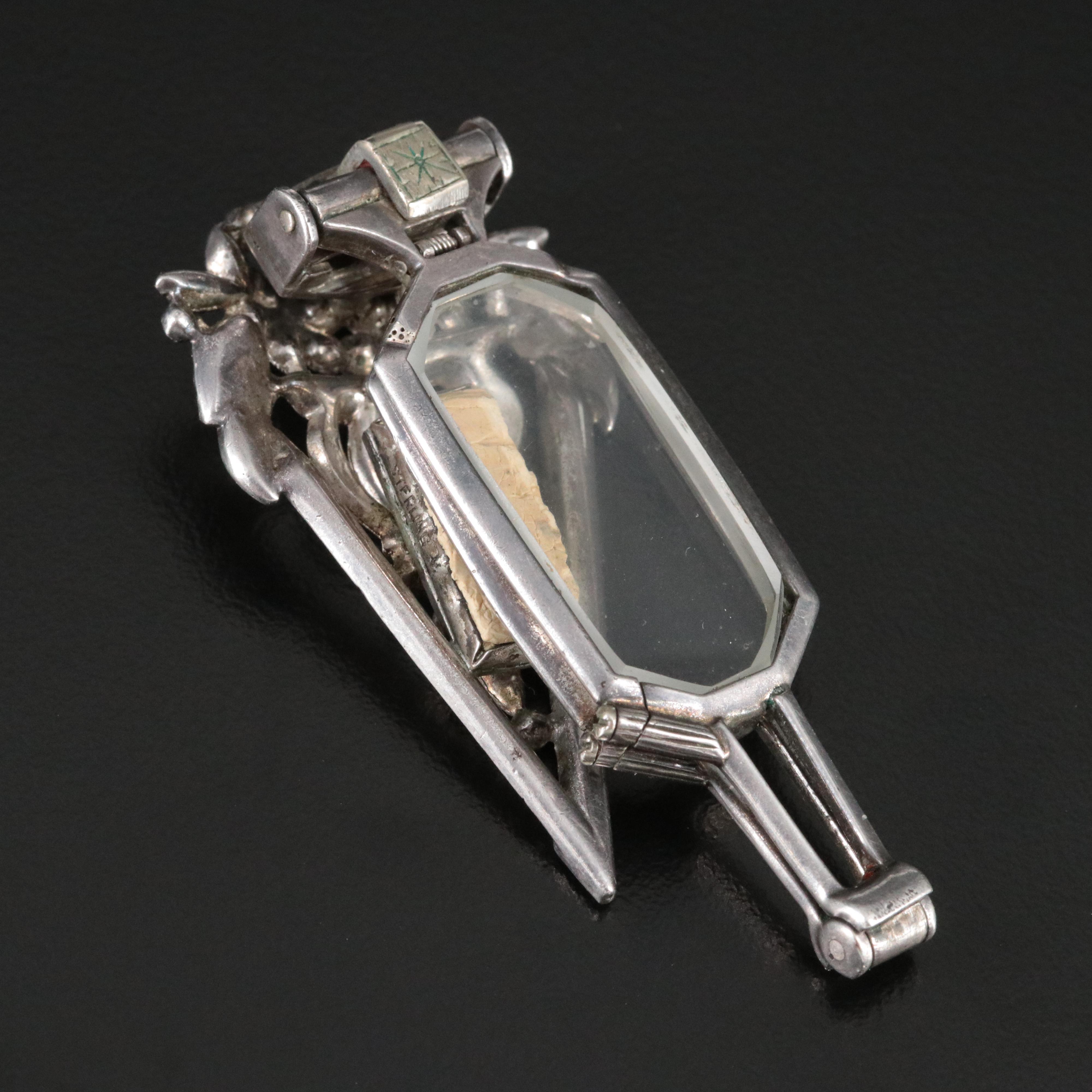 Vintage Sterling Glass Paste Floral Lorgnette Dress Clip