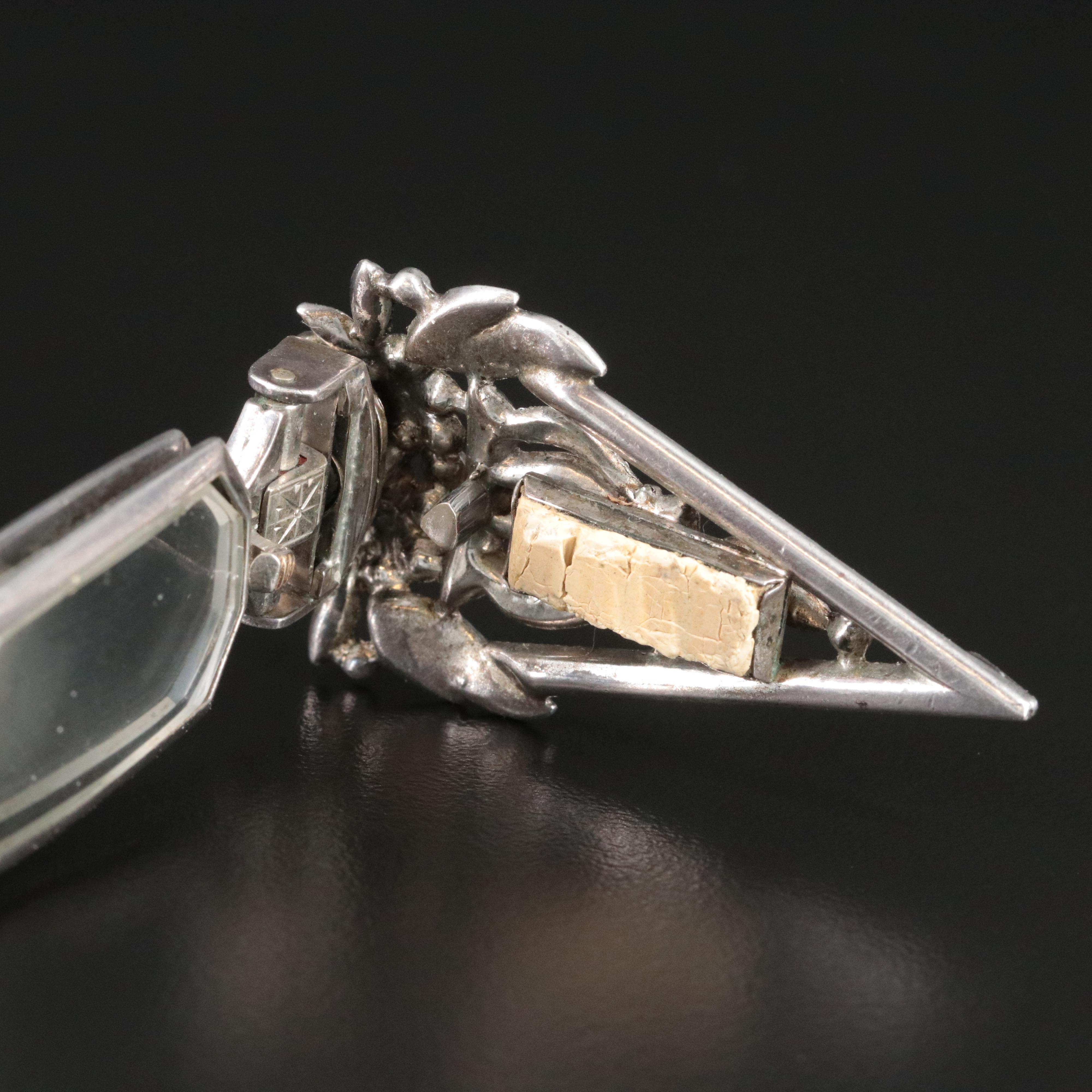 Vintage Sterling Glass Paste Floral Lorgnette Dress Clip