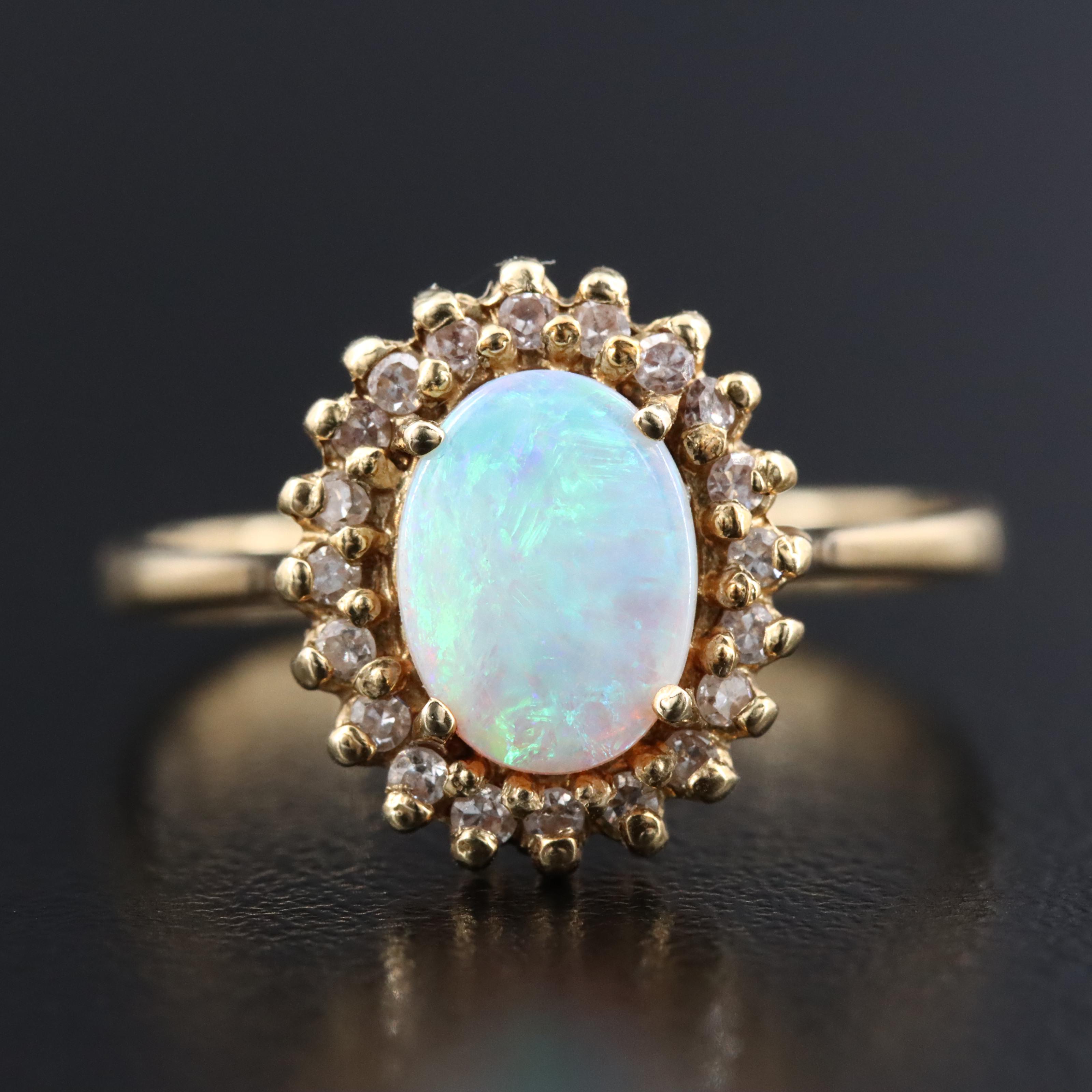 14K Opal and Diamond Halo Ring