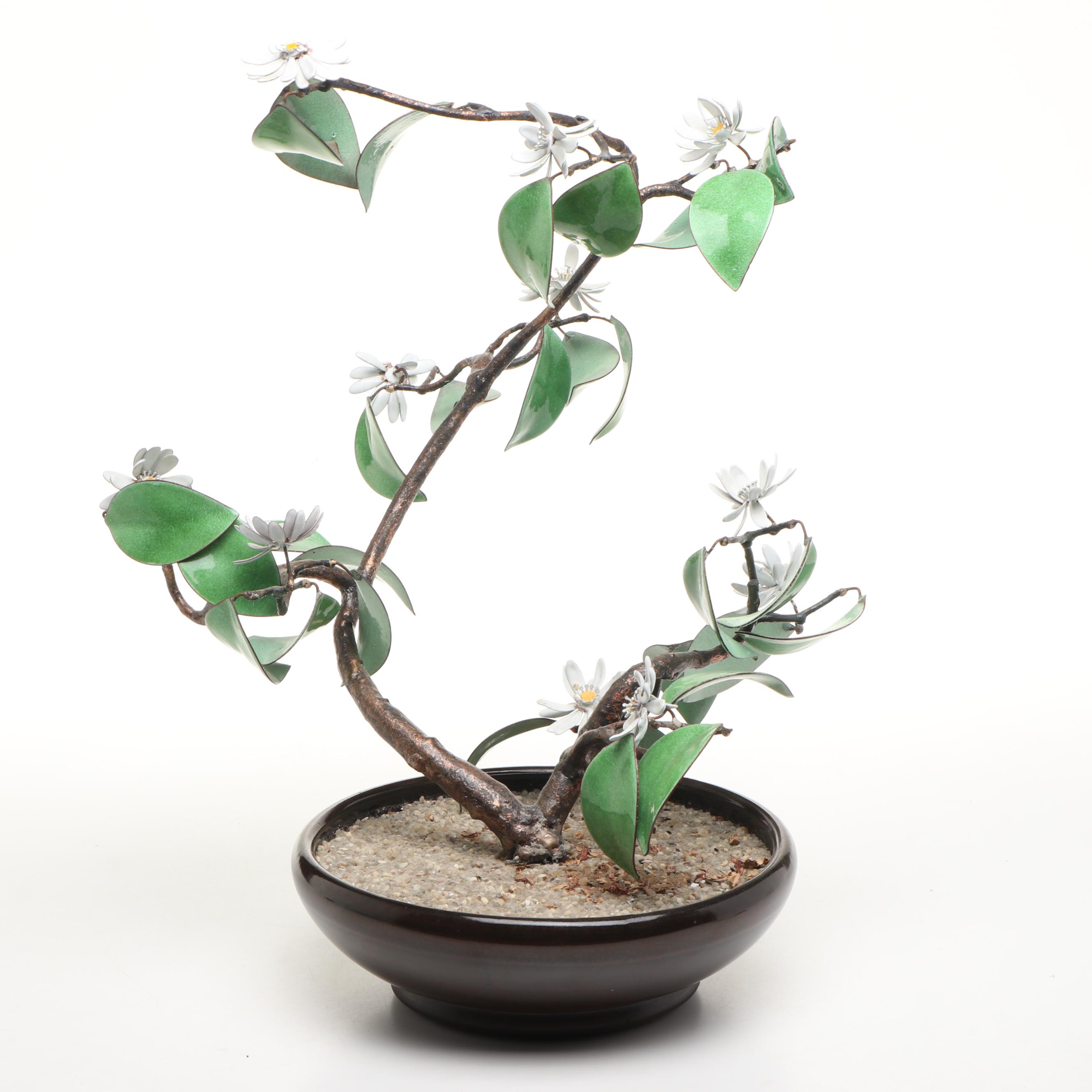Metal English Daisy Bonsai Tree in Ceramic Bowl