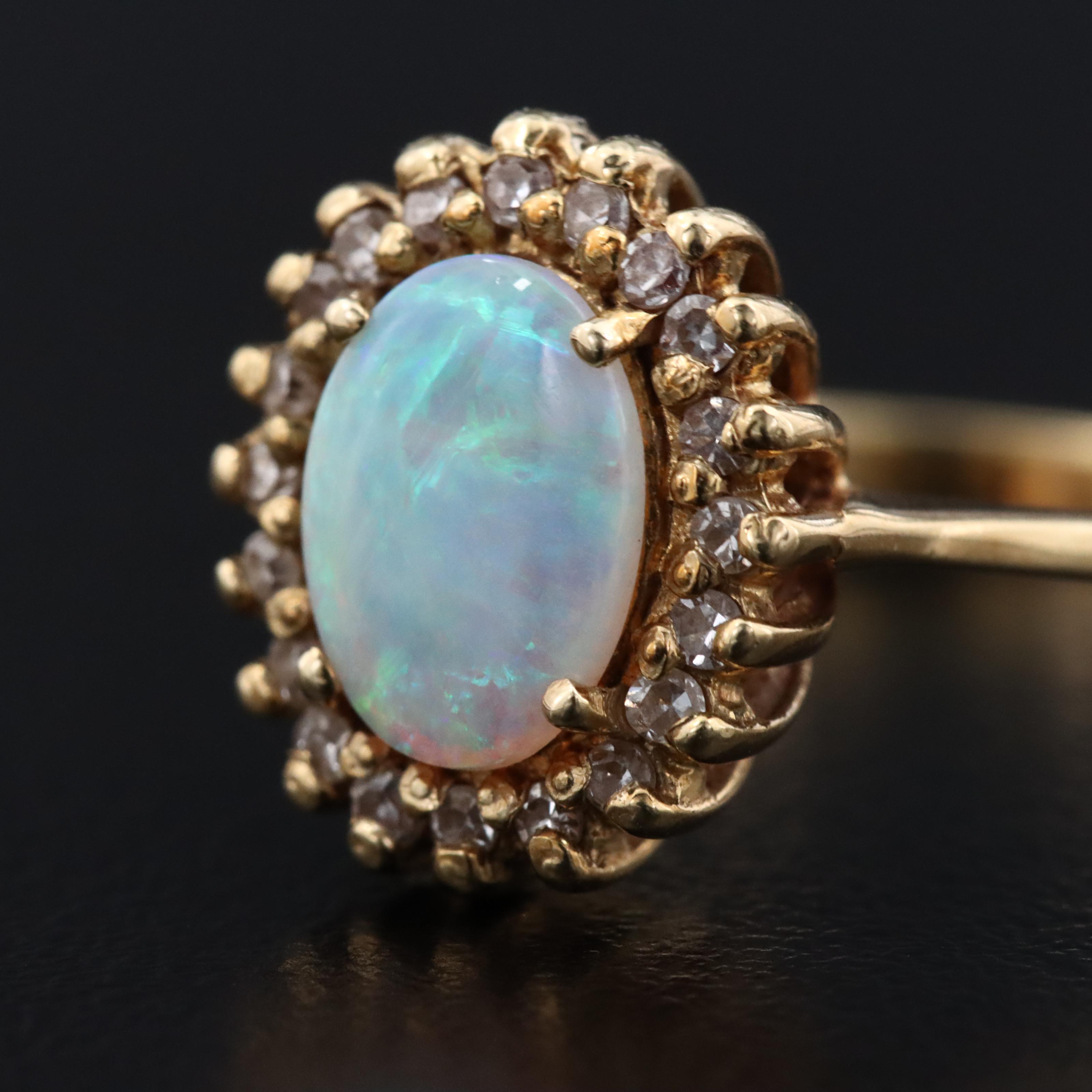 14K Opal and Diamond Halo Ring
