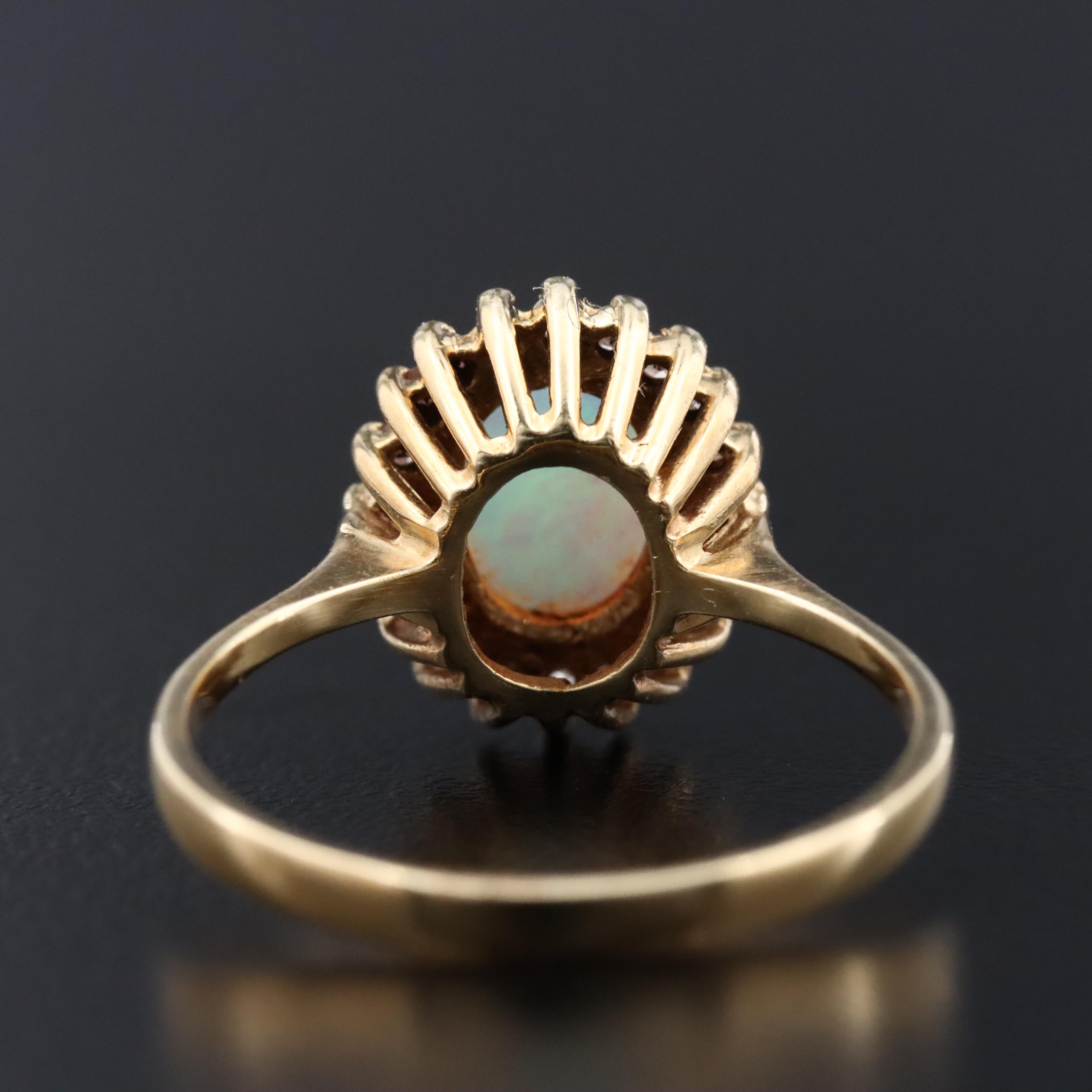 14K Opal and Diamond Halo Ring