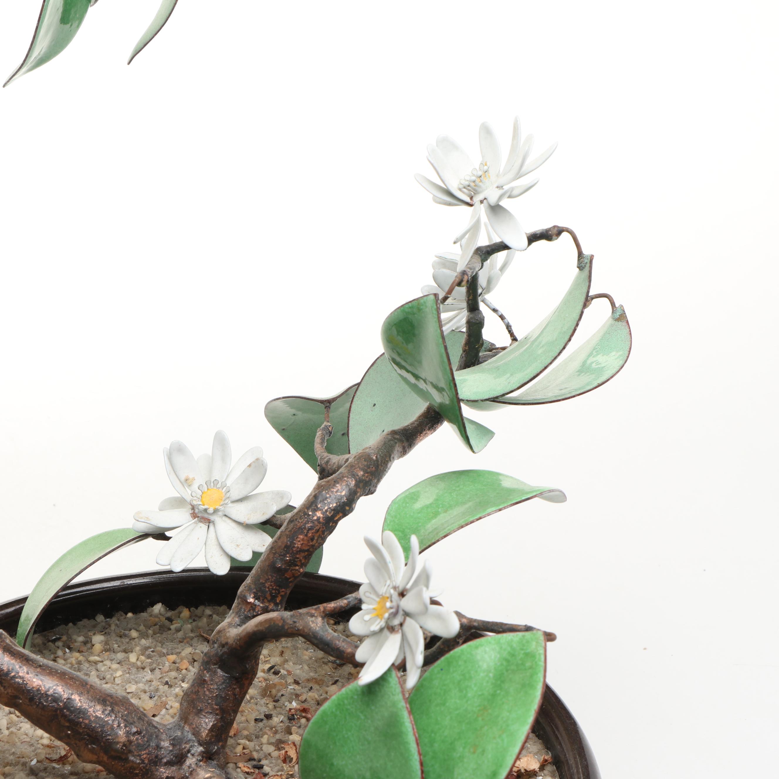 Metal English Daisy Bonsai Tree in Ceramic Bowl