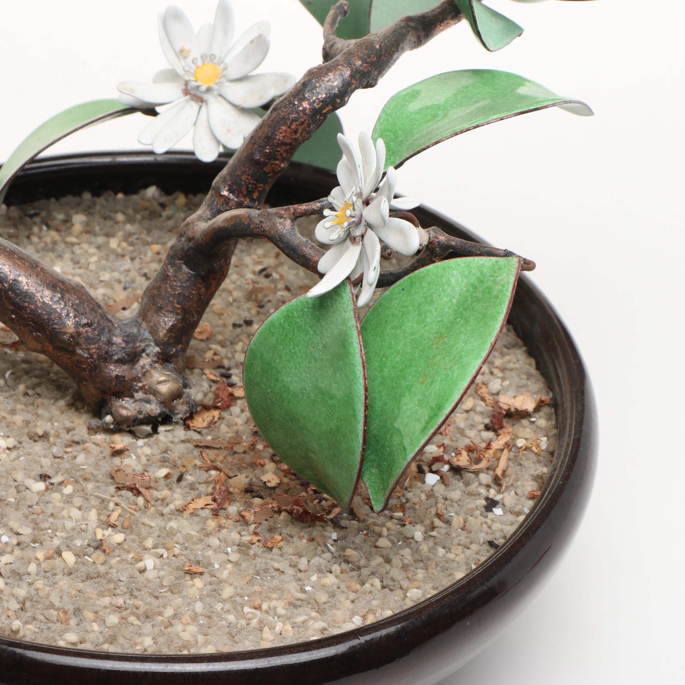 Metal English Daisy Bonsai Tree in Ceramic Bowl