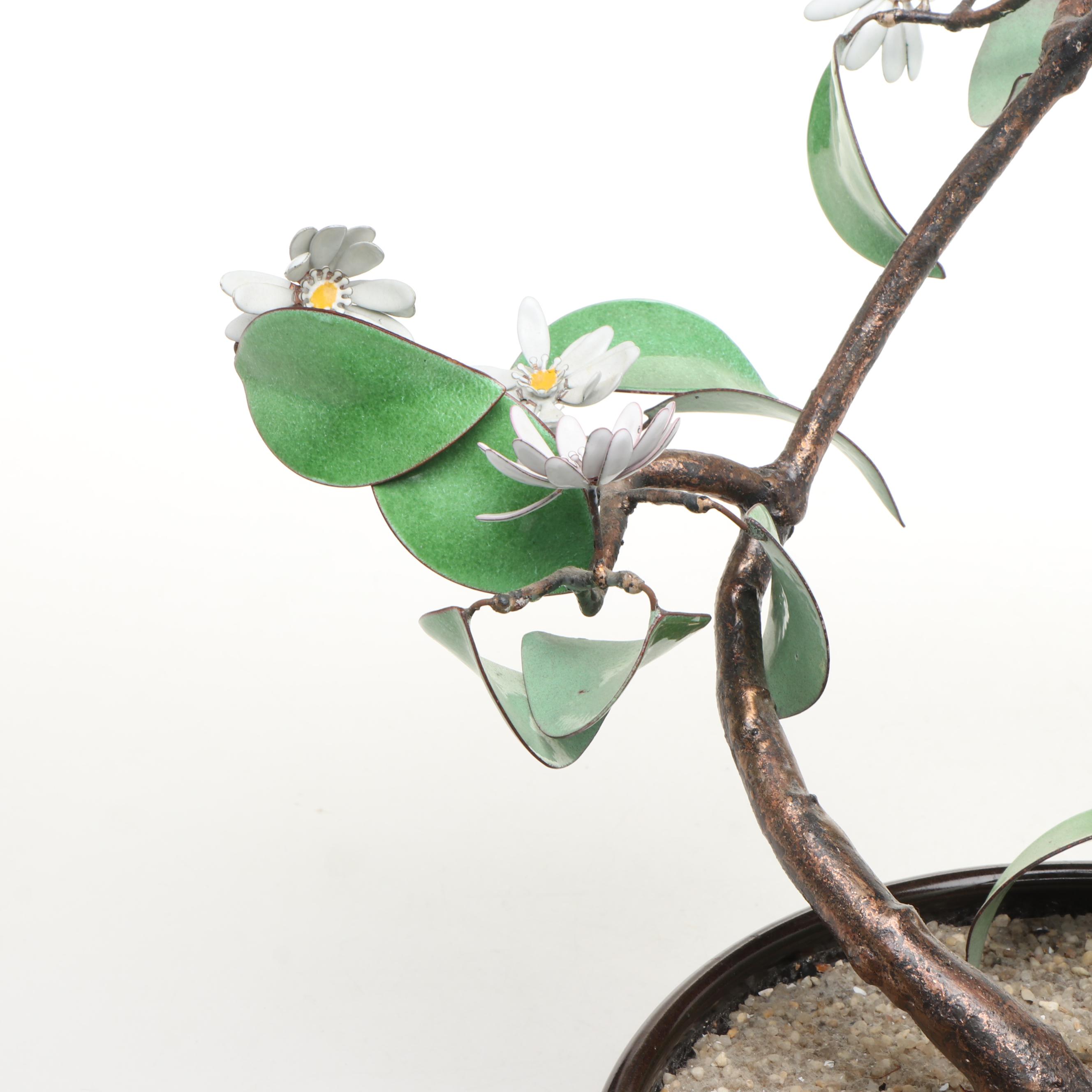 Metal English Daisy Bonsai Tree in Ceramic Bowl