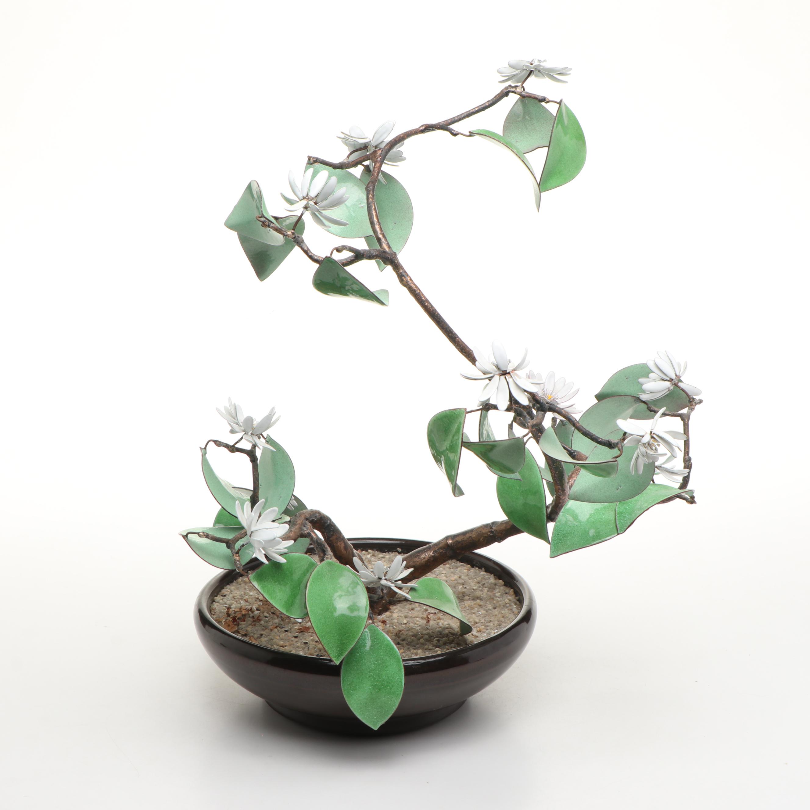 Metal English Daisy Bonsai Tree in Ceramic Bowl