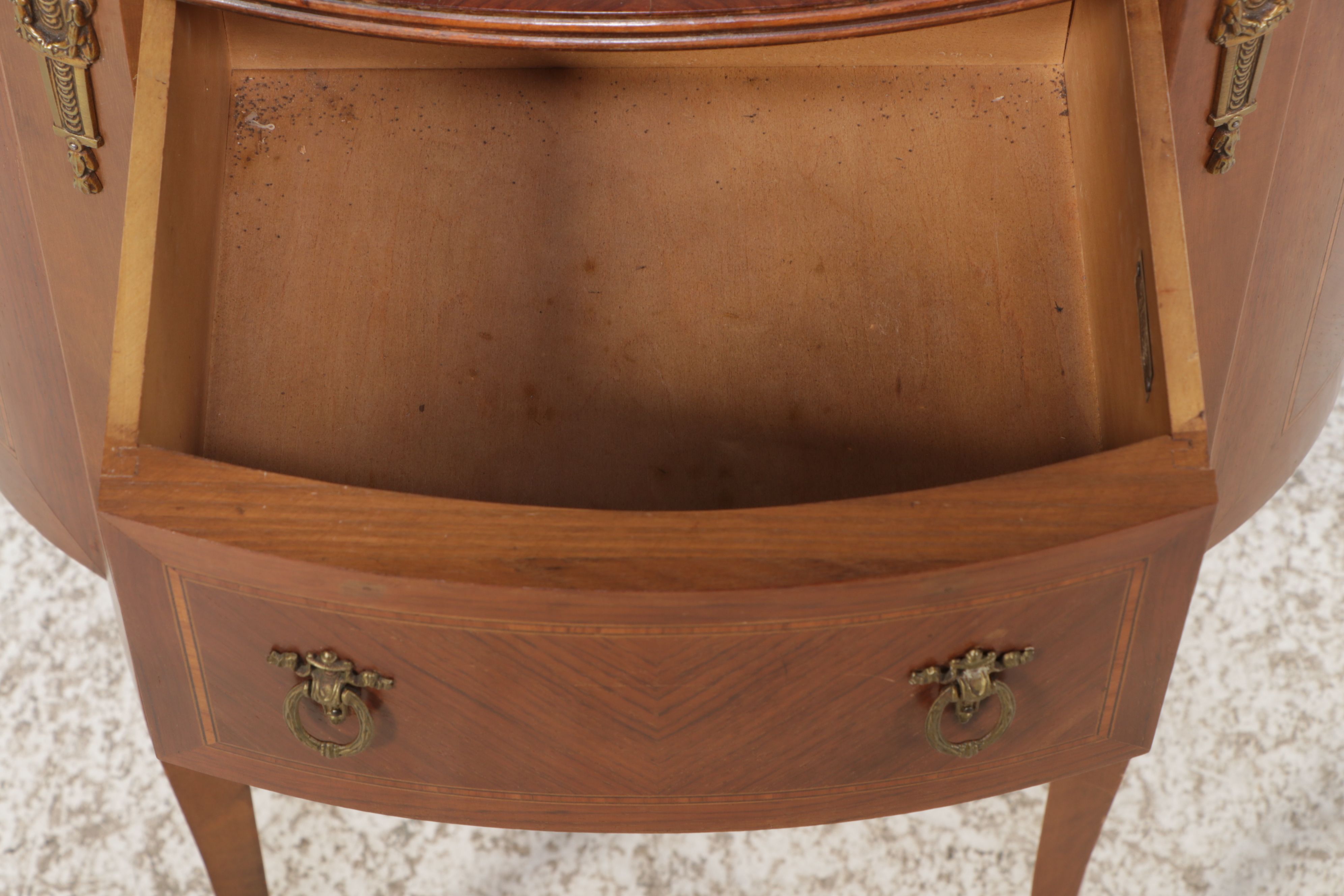 Pair of Louis XV Style Gallery Top and Marquetry Inlaid Fruitwood Nightstands
