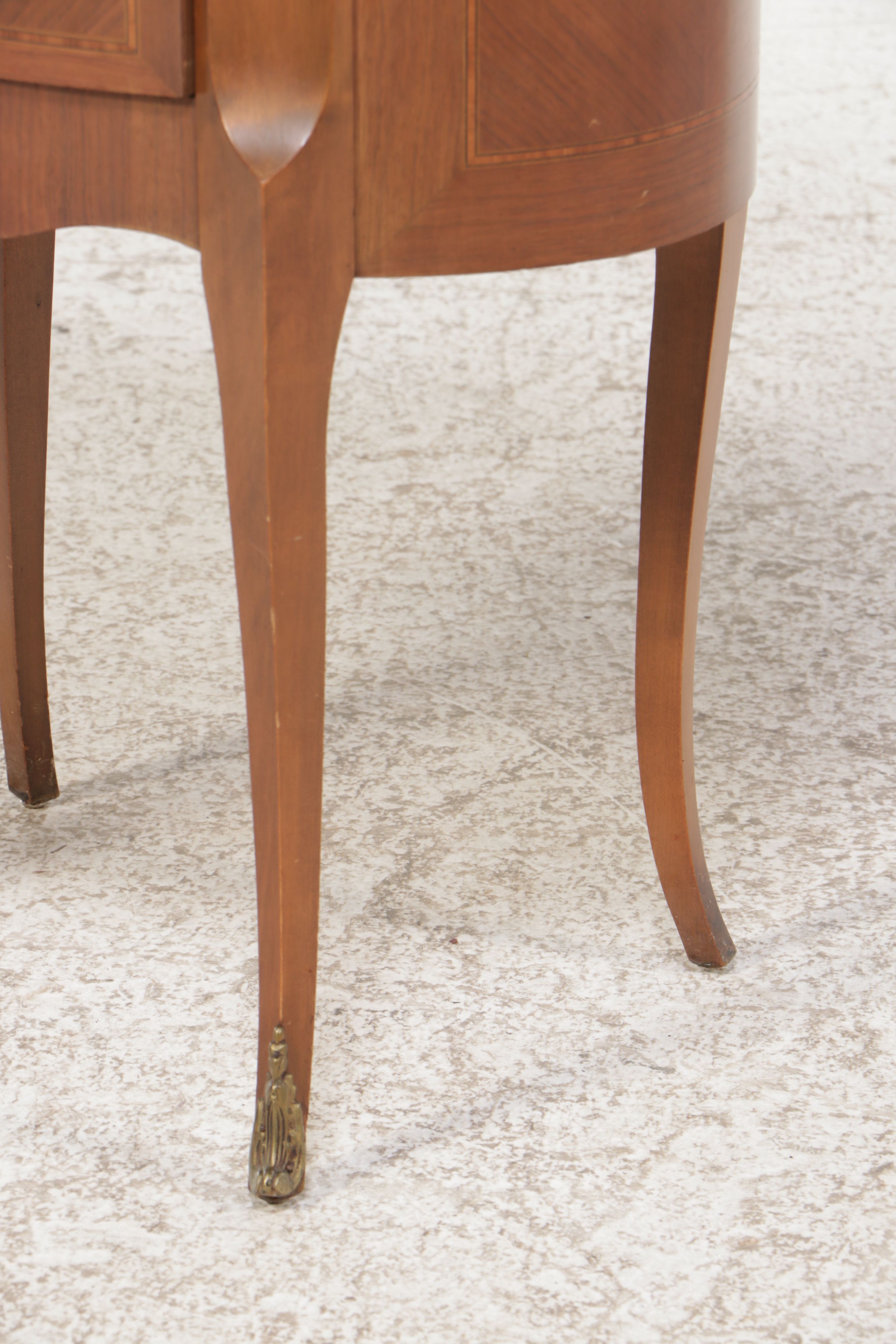 Pair of Louis XV Style Gallery Top and Marquetry Inlaid Fruitwood Nightstands