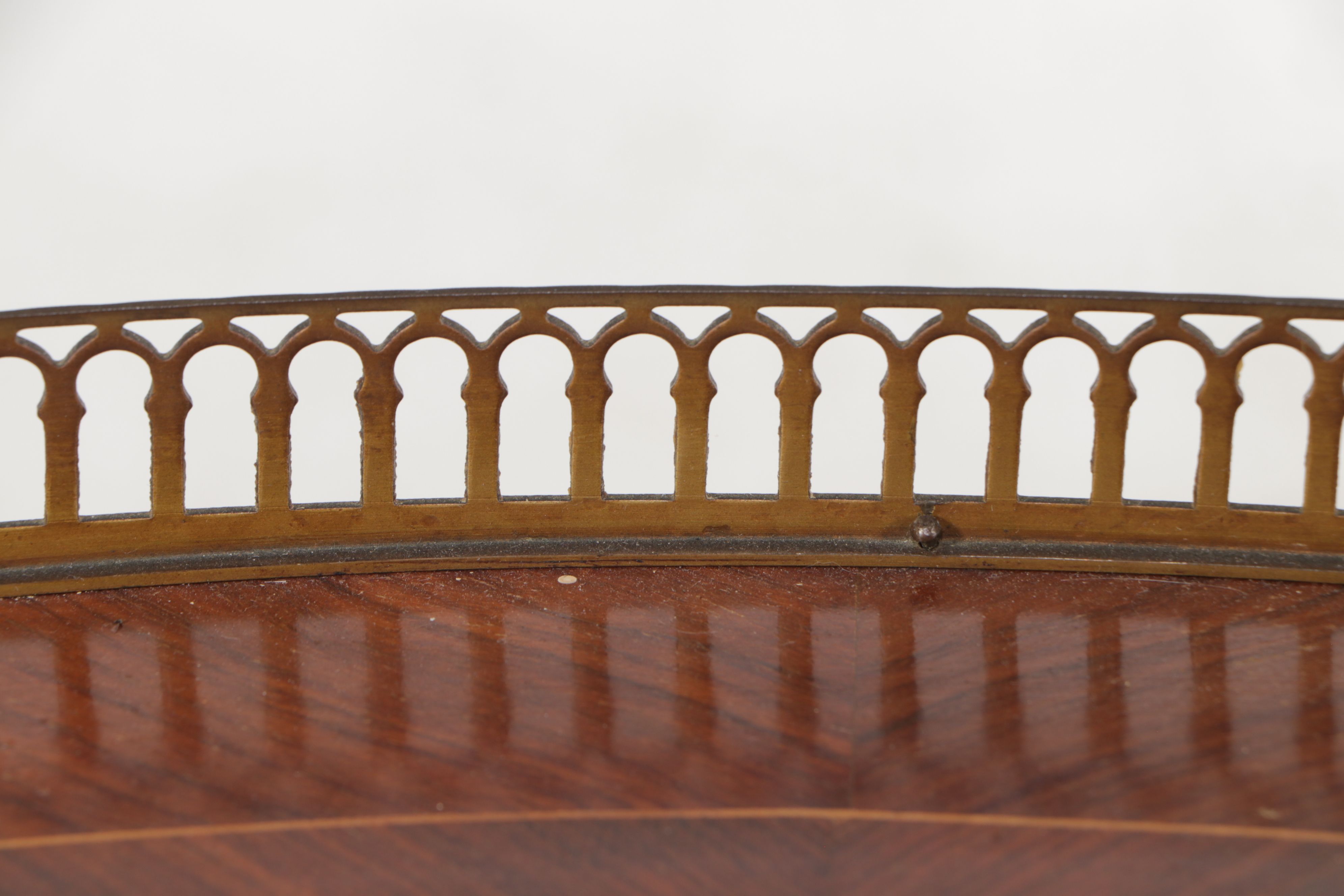 Pair of Louis XV Style Gallery Top and Marquetry Inlaid Fruitwood Nightstands