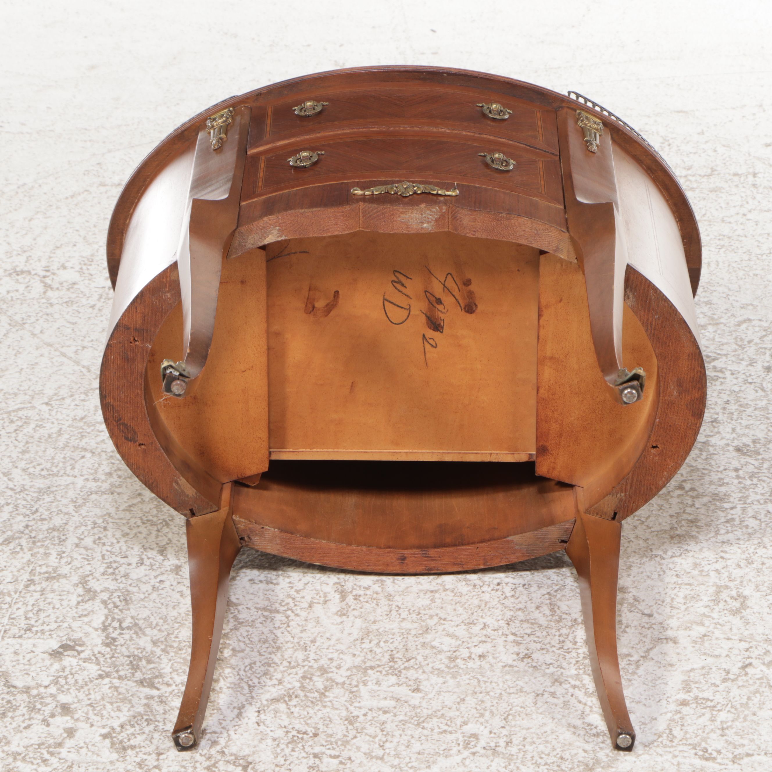 Pair of Louis XV Style Gallery Top and Marquetry Inlaid Fruitwood Nightstands