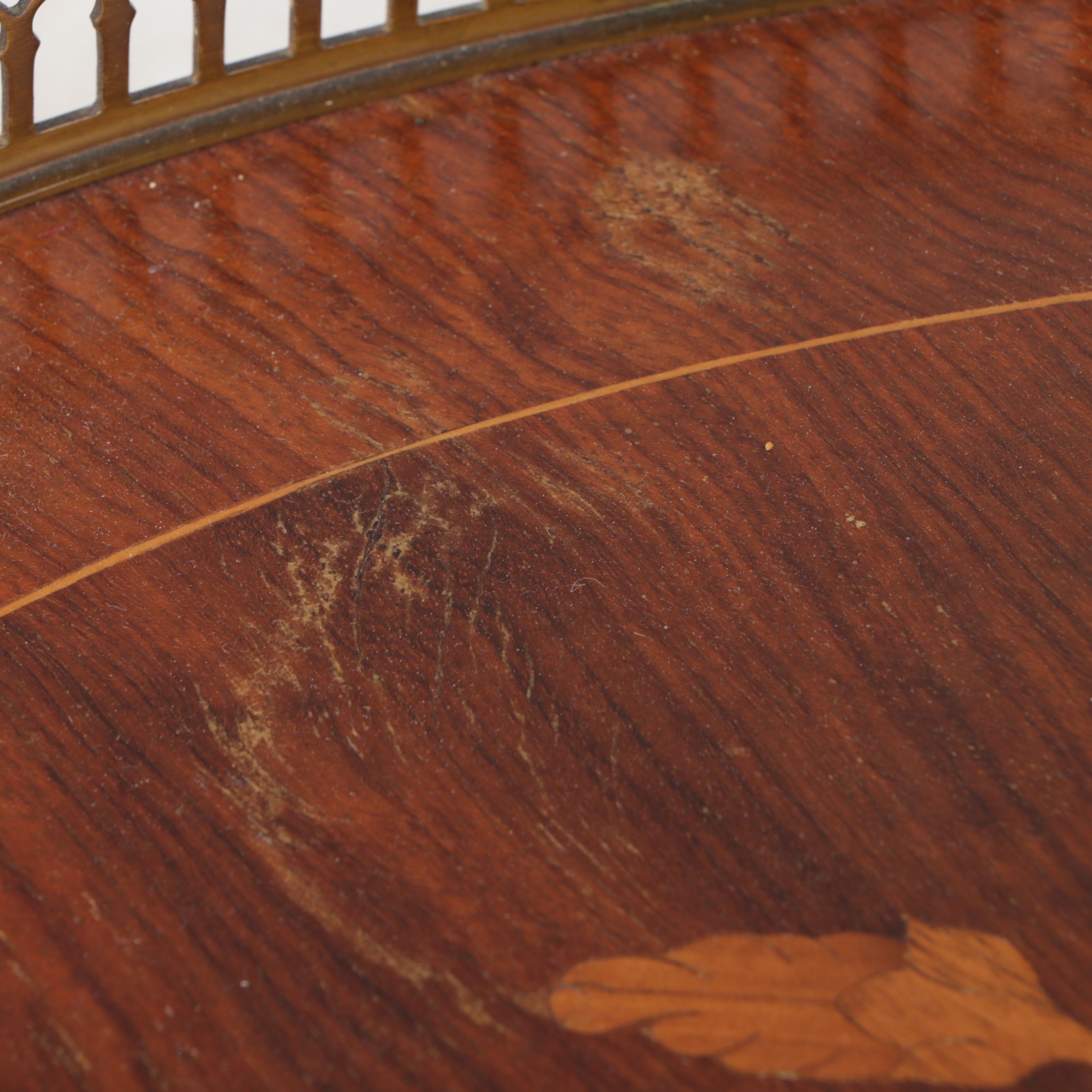 Pair of Louis XV Style Gallery Top and Marquetry Inlaid Fruitwood Nightstands