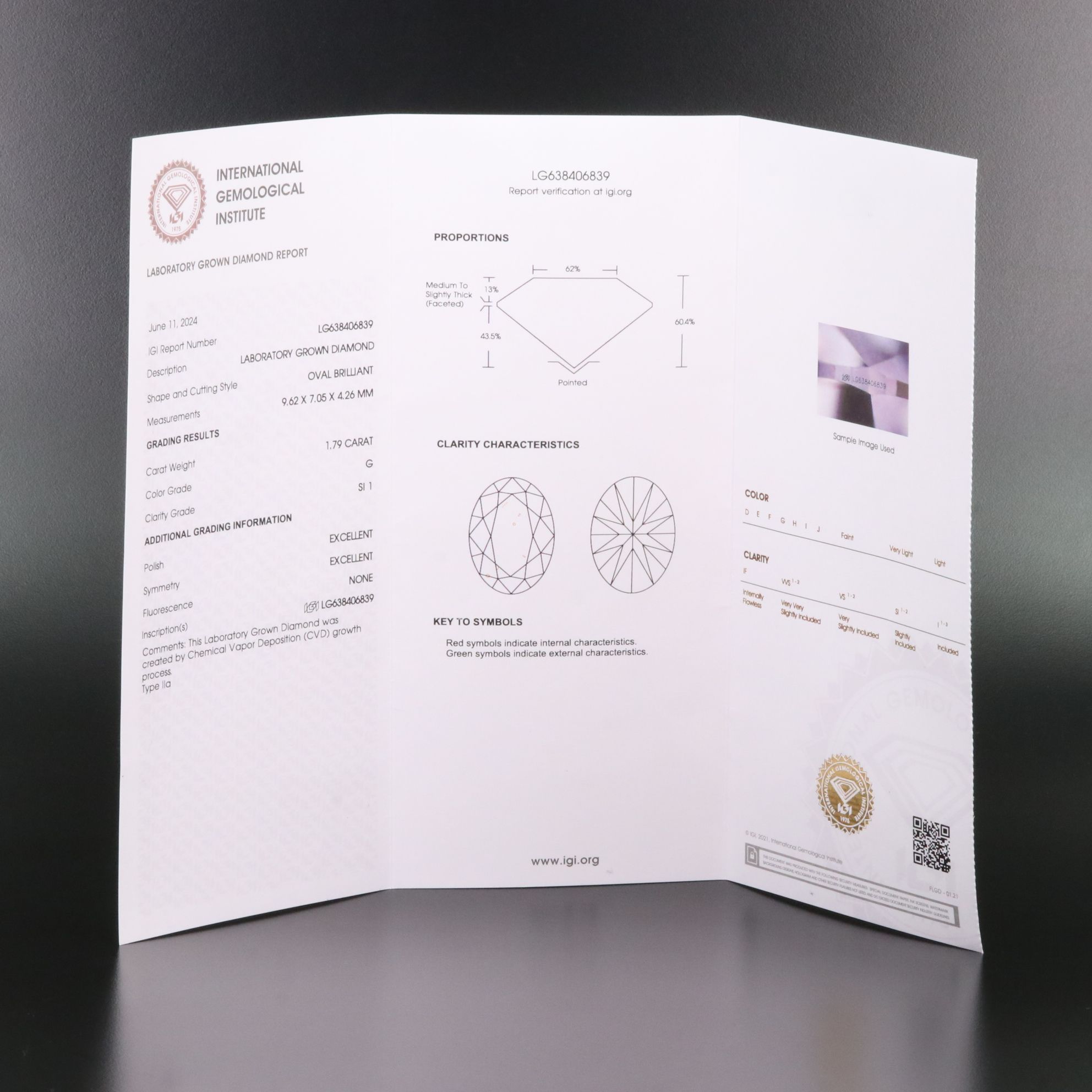 Loose 1.79 CT Lab Grown Diamond with IGI Report