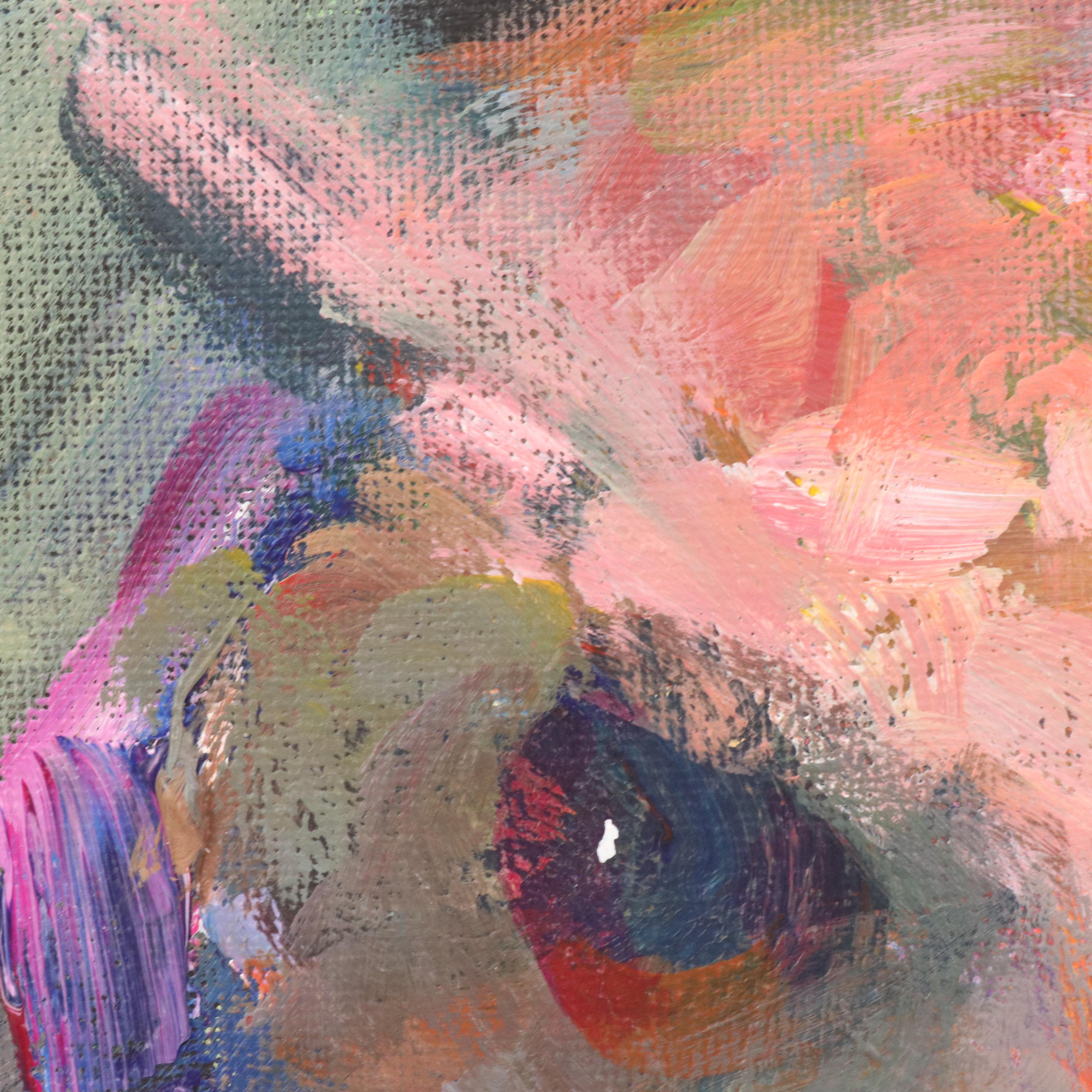 Elle Raines Stylized Acrylic Painting "Owl," 21st Century