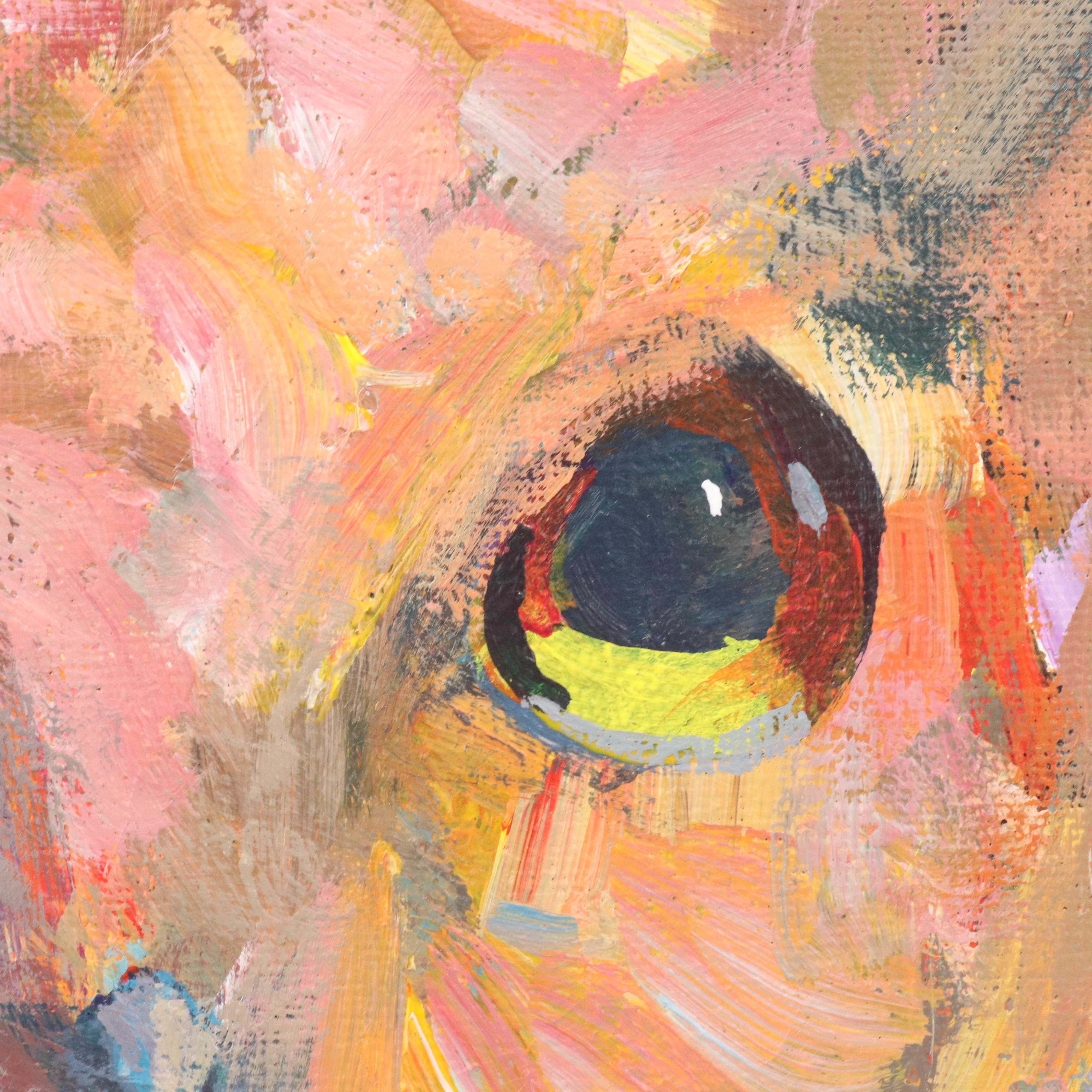 Elle Raines Stylized Acrylic Painting "Owl," 21st Century