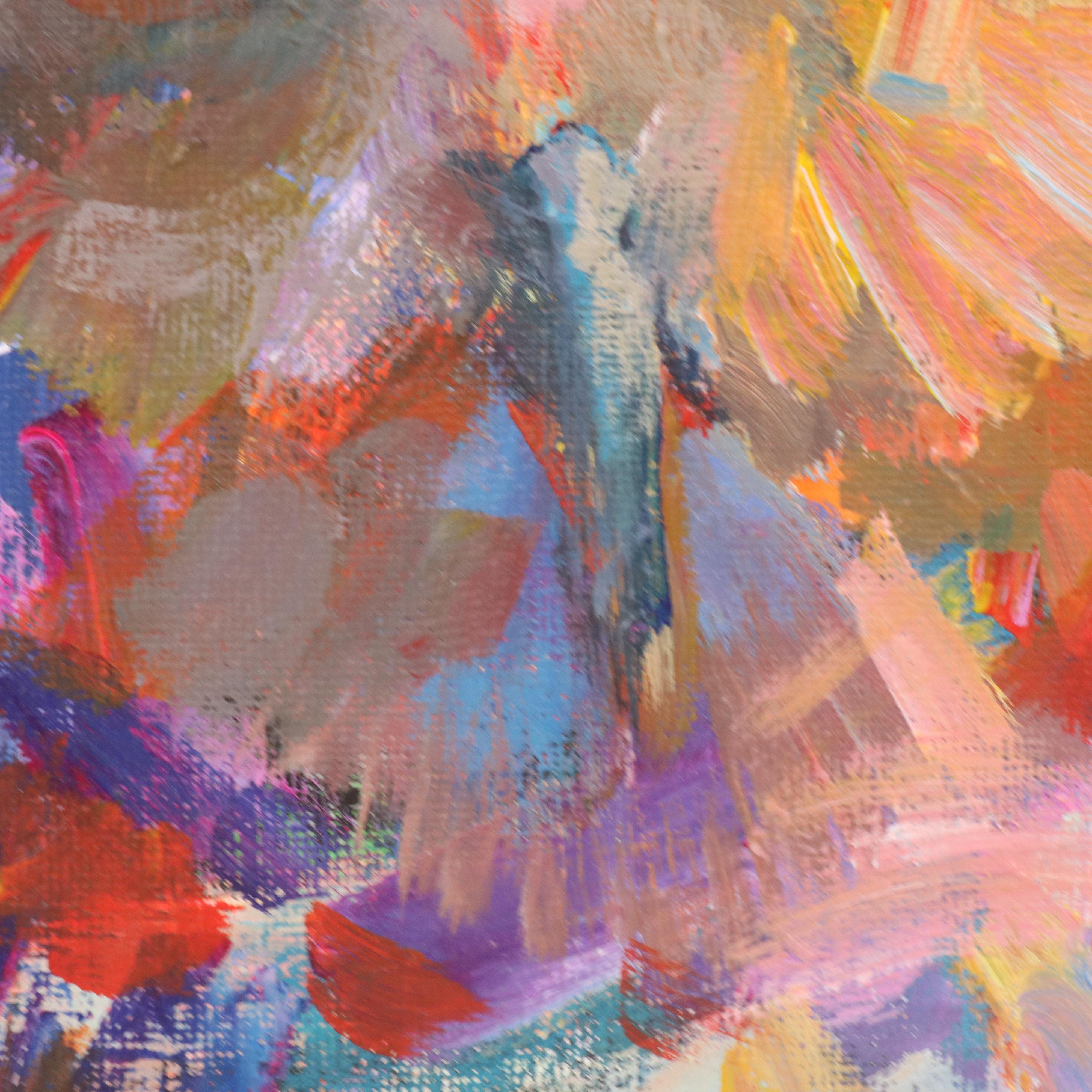 Elle Raines Stylized Acrylic Painting "Owl," 21st Century