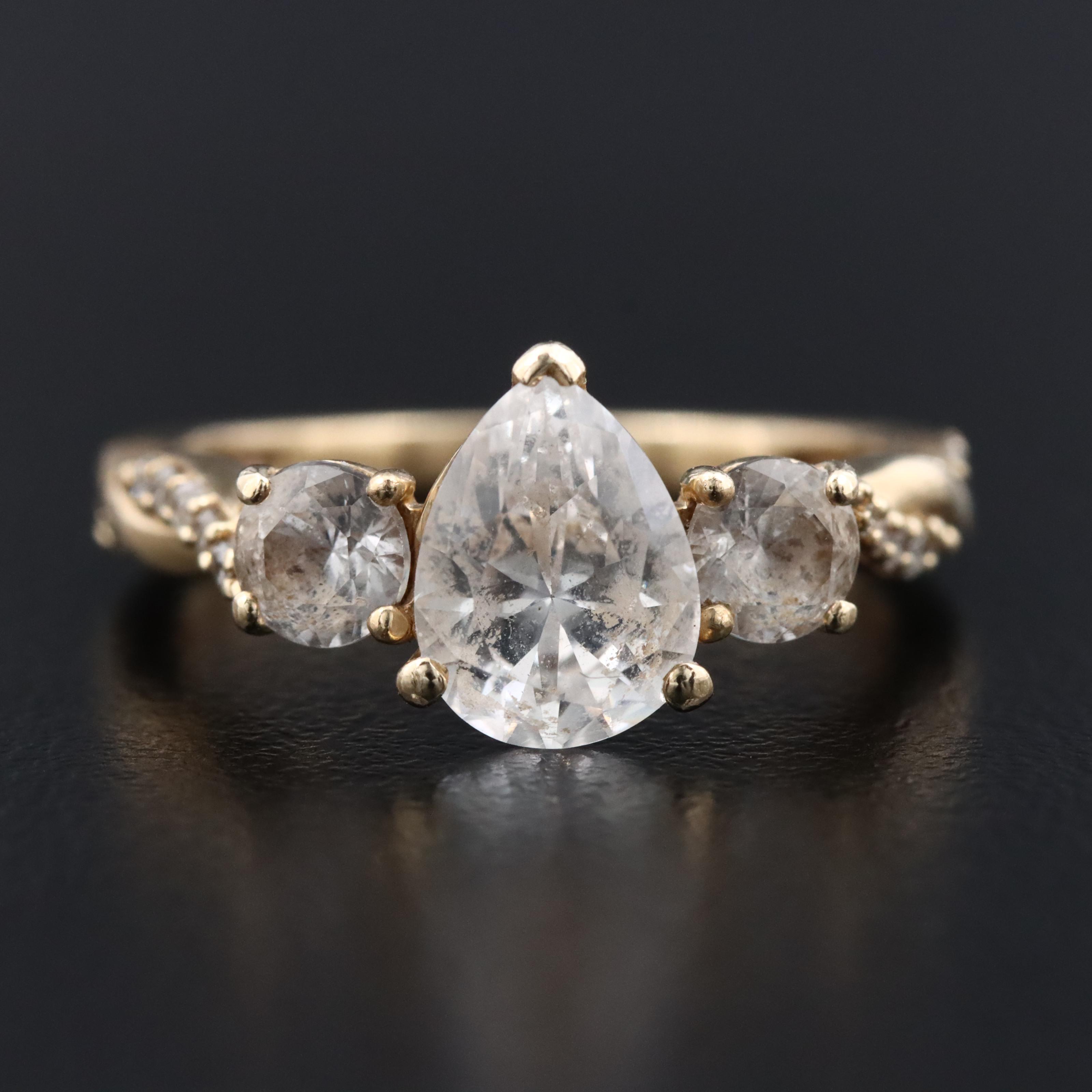 10K White Sapphire Ring with Braided Diamond Shoulders