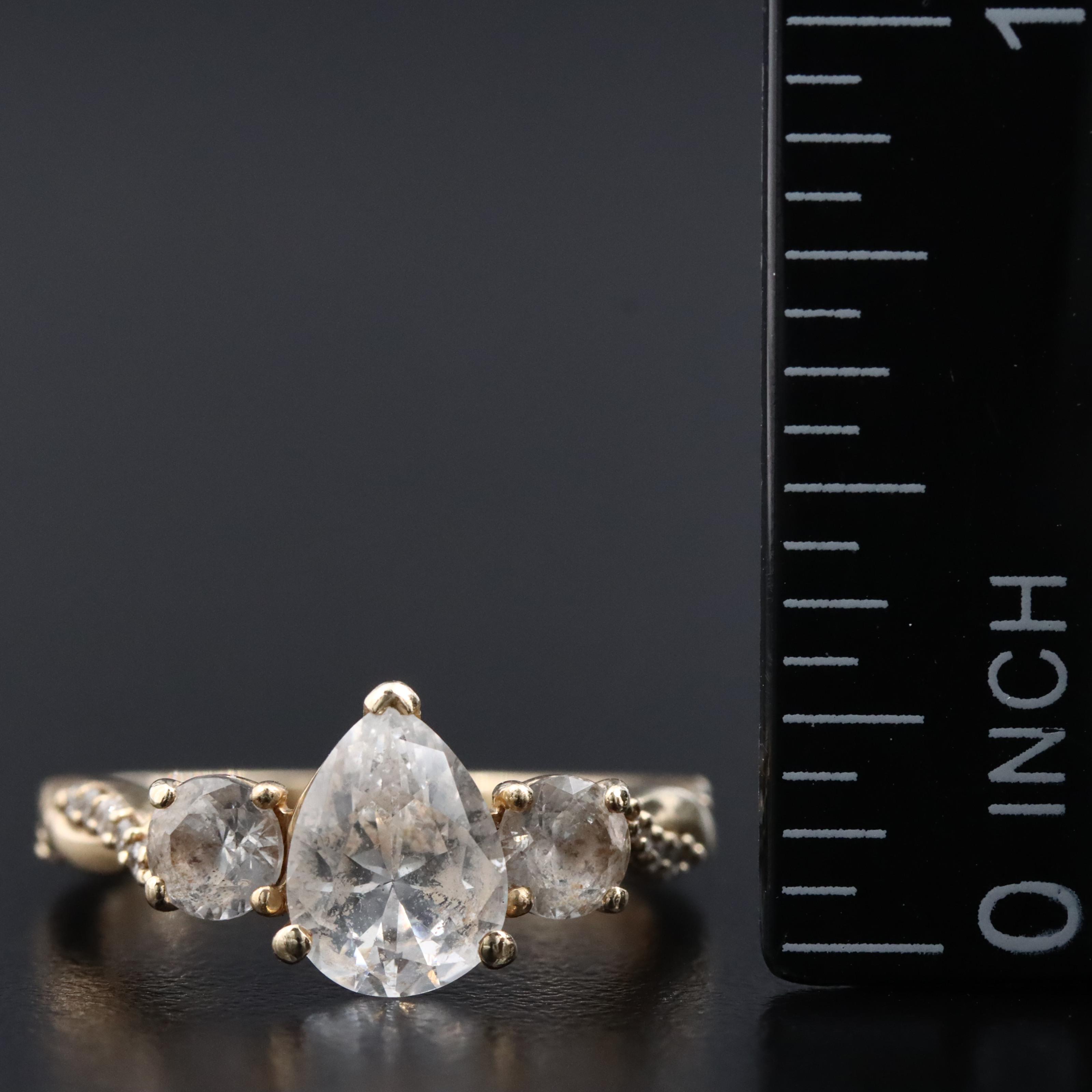 10K White Sapphire Ring with Braided Diamond Shoulders