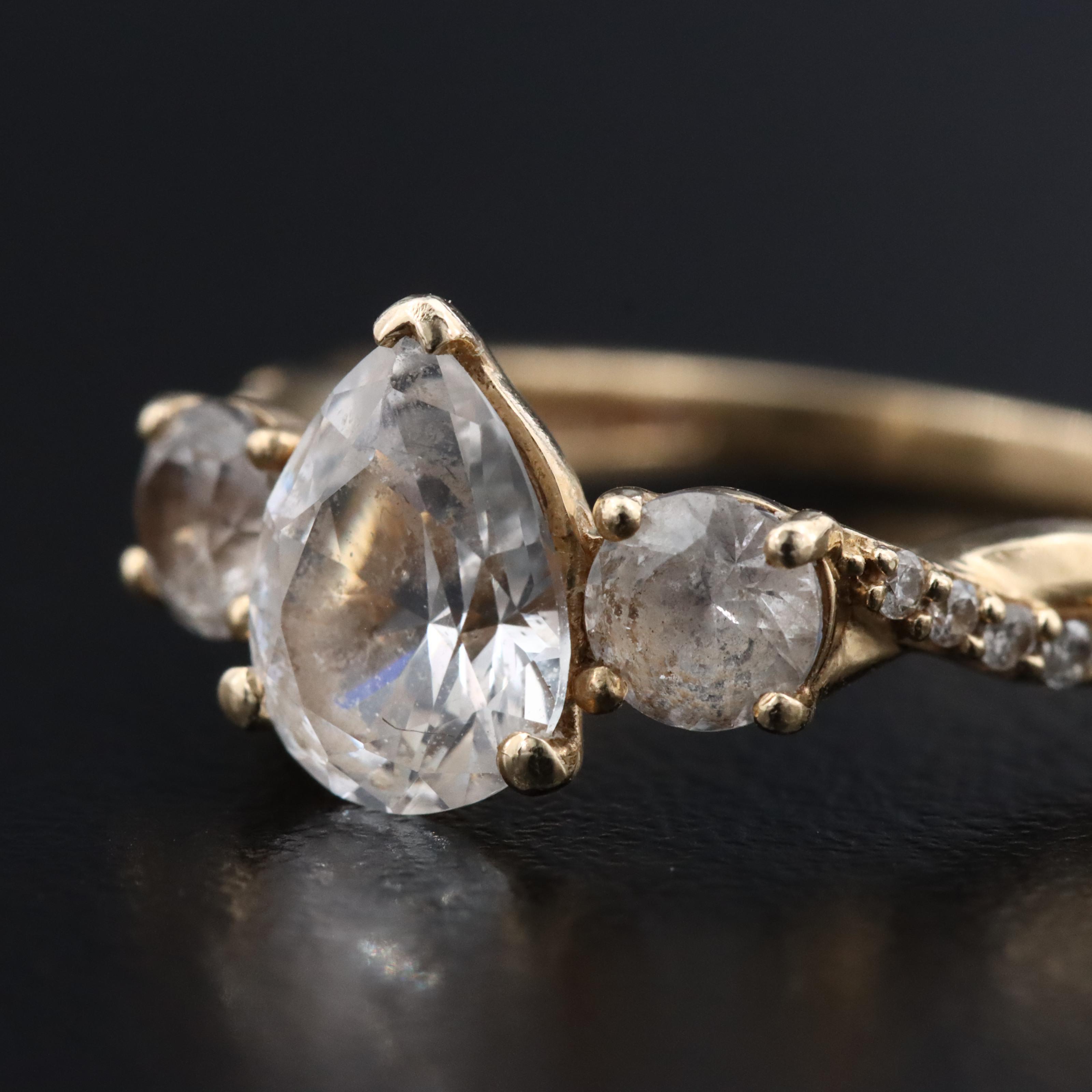 10K White Sapphire Ring with Braided Diamond Shoulders