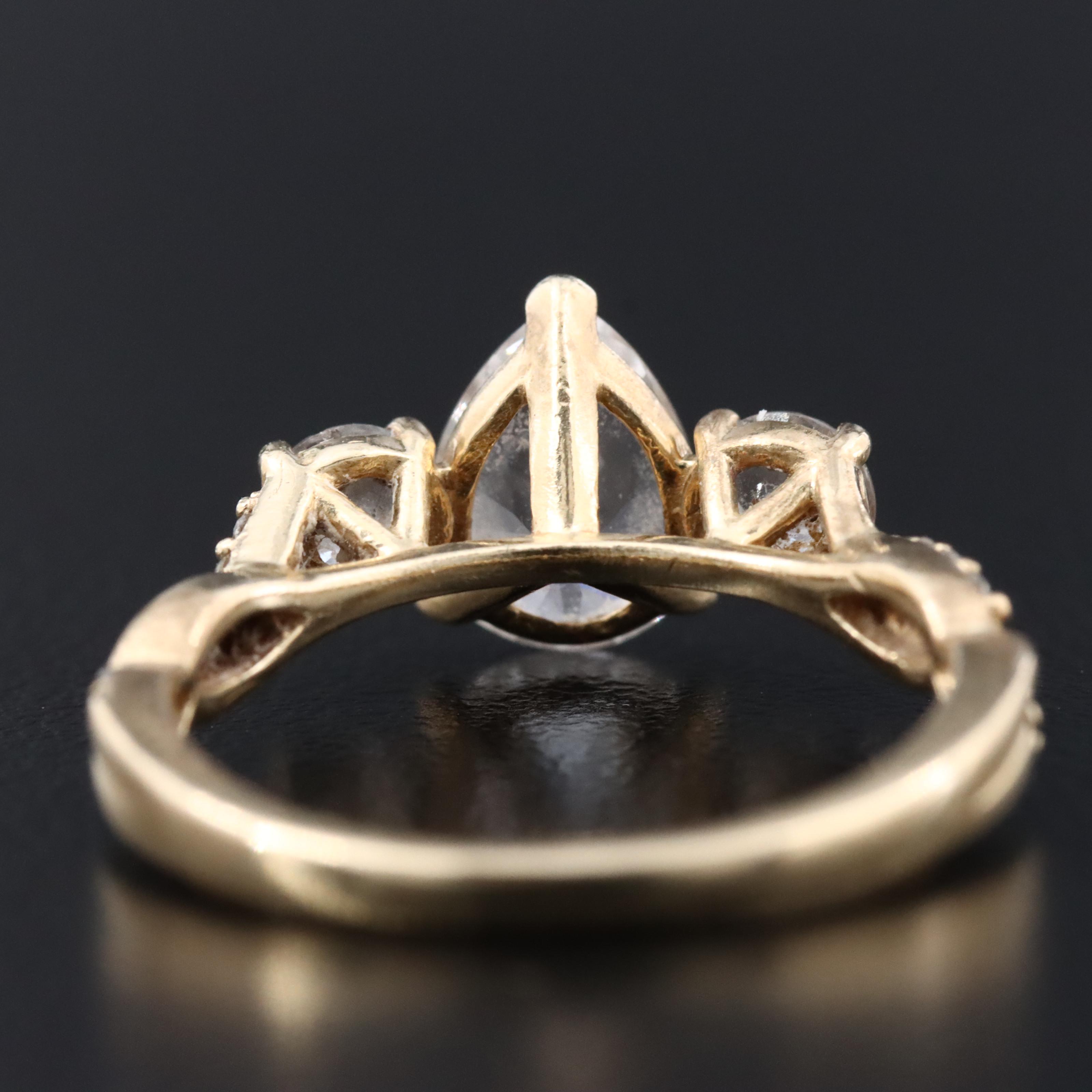 10K White Sapphire Ring with Braided Diamond Shoulders