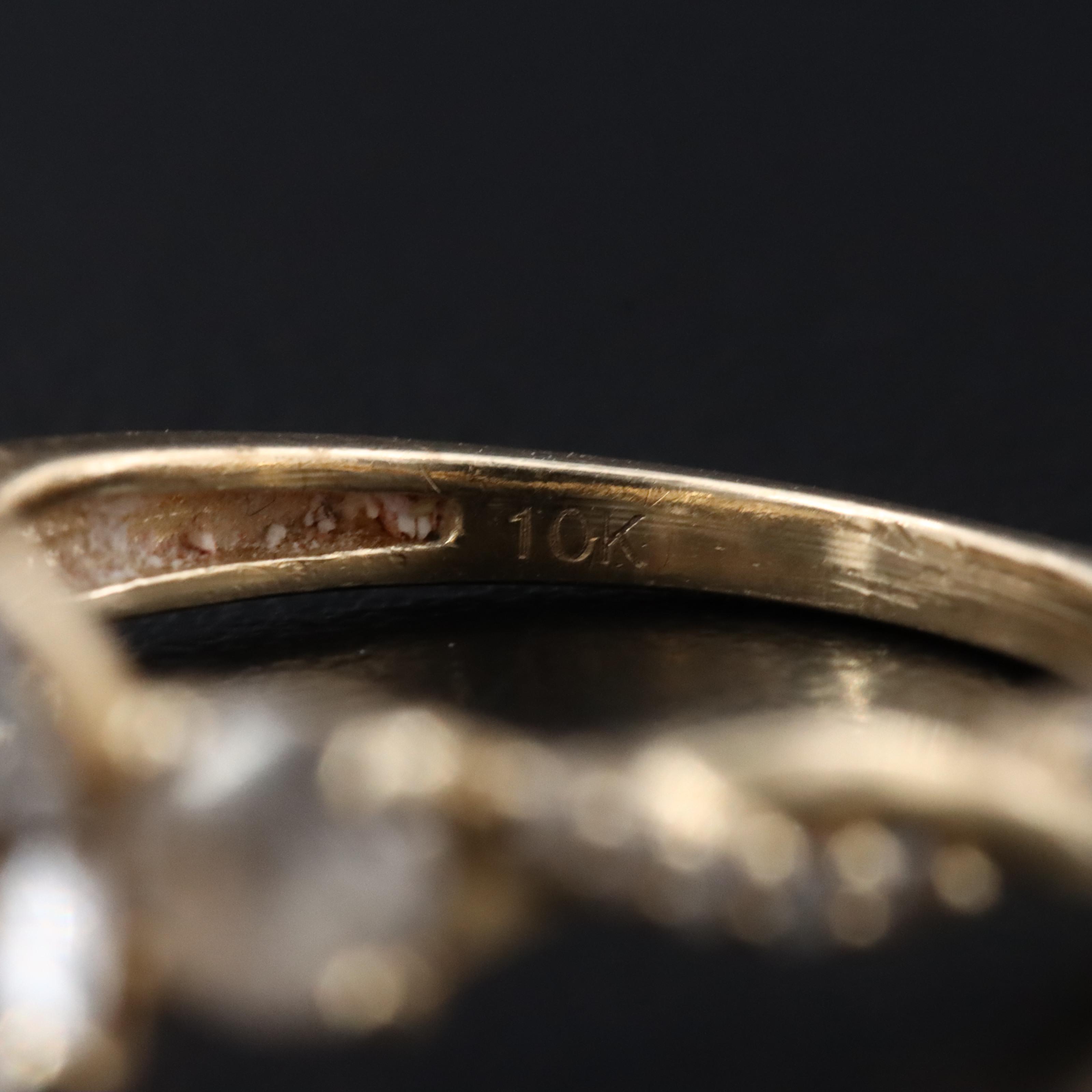 10K White Sapphire Ring with Braided Diamond Shoulders