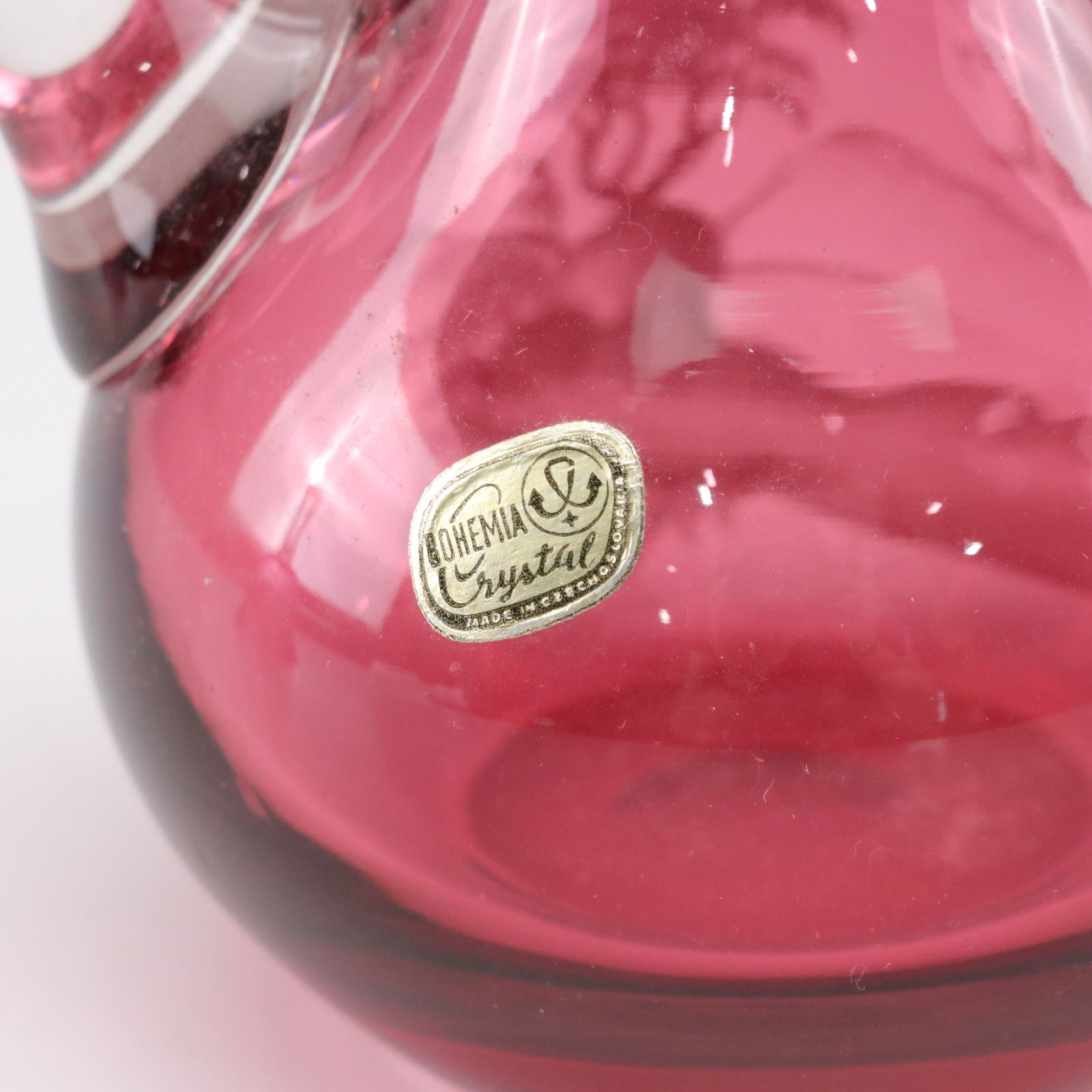 Mary Gregory Style Cranberry Glass Cruets, Pitchers & Bell