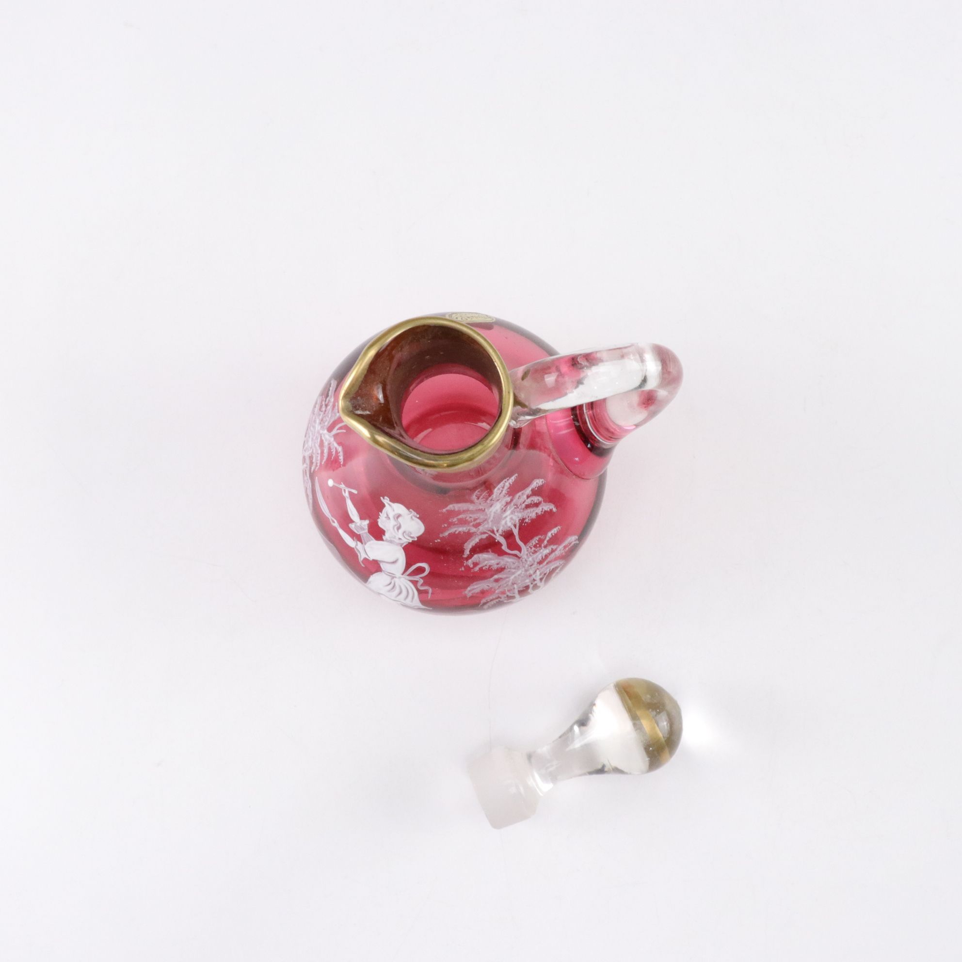 Mary Gregory Style Cranberry Glass Cruets, Pitchers & Bell