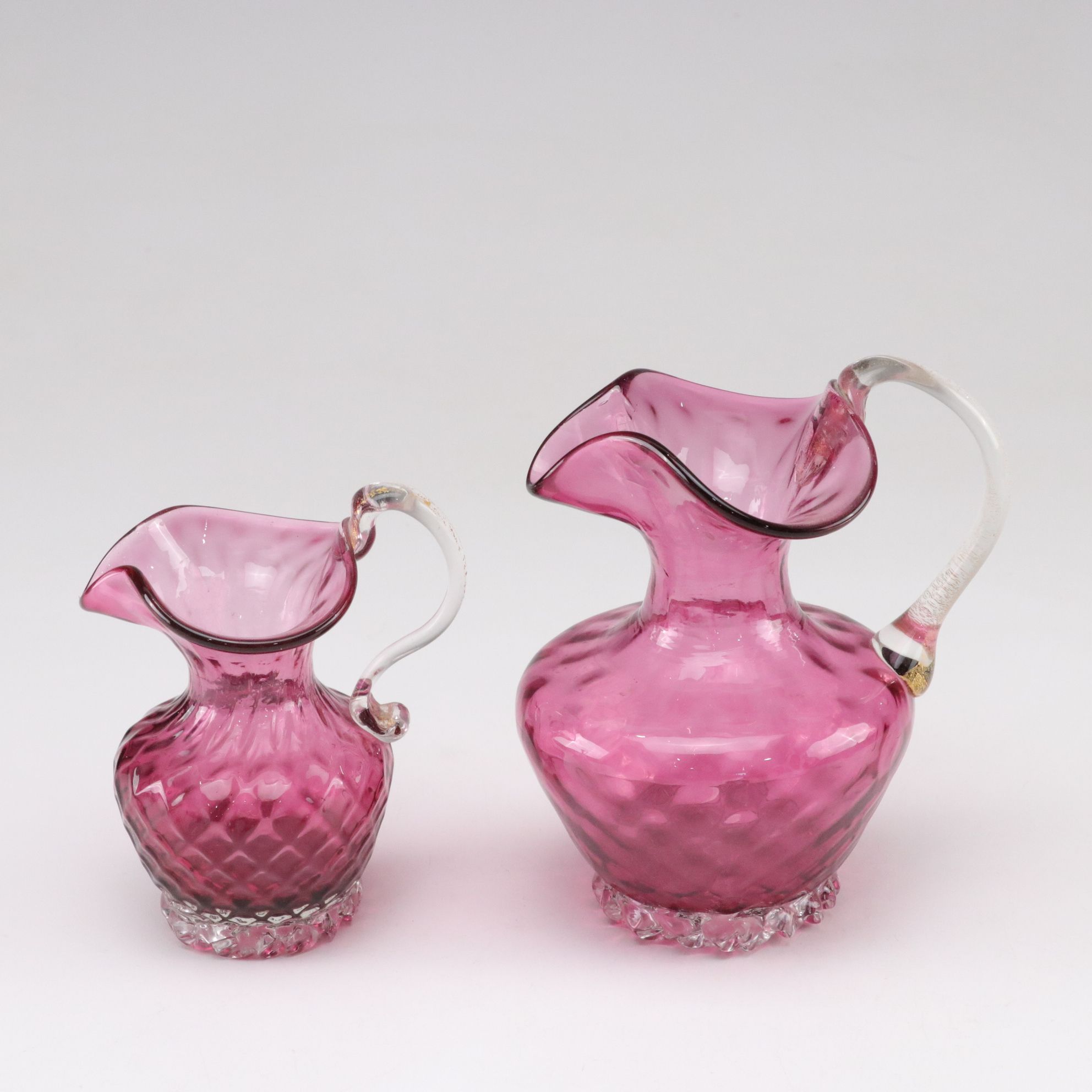 Mary Gregory Style Cranberry Glass Cruets, Pitchers & Bell