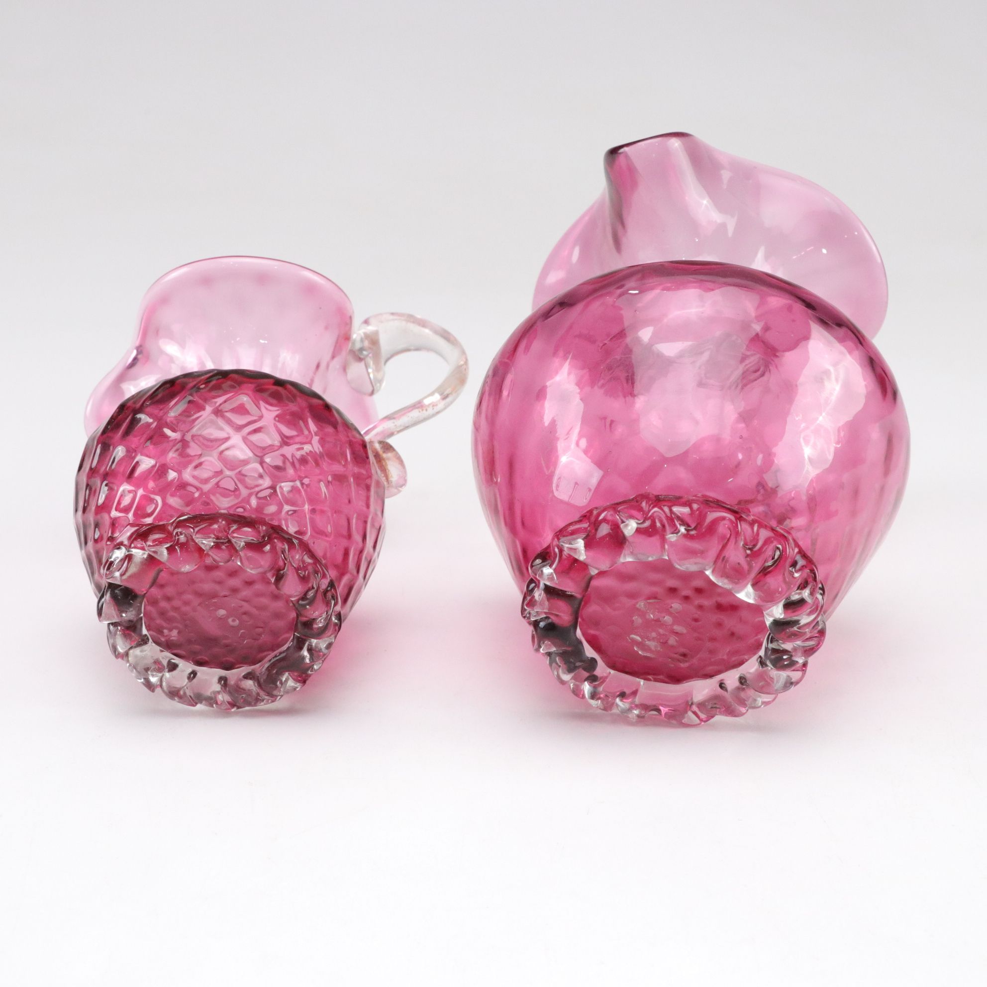 Mary Gregory Style Cranberry Glass Cruets, Pitchers & Bell