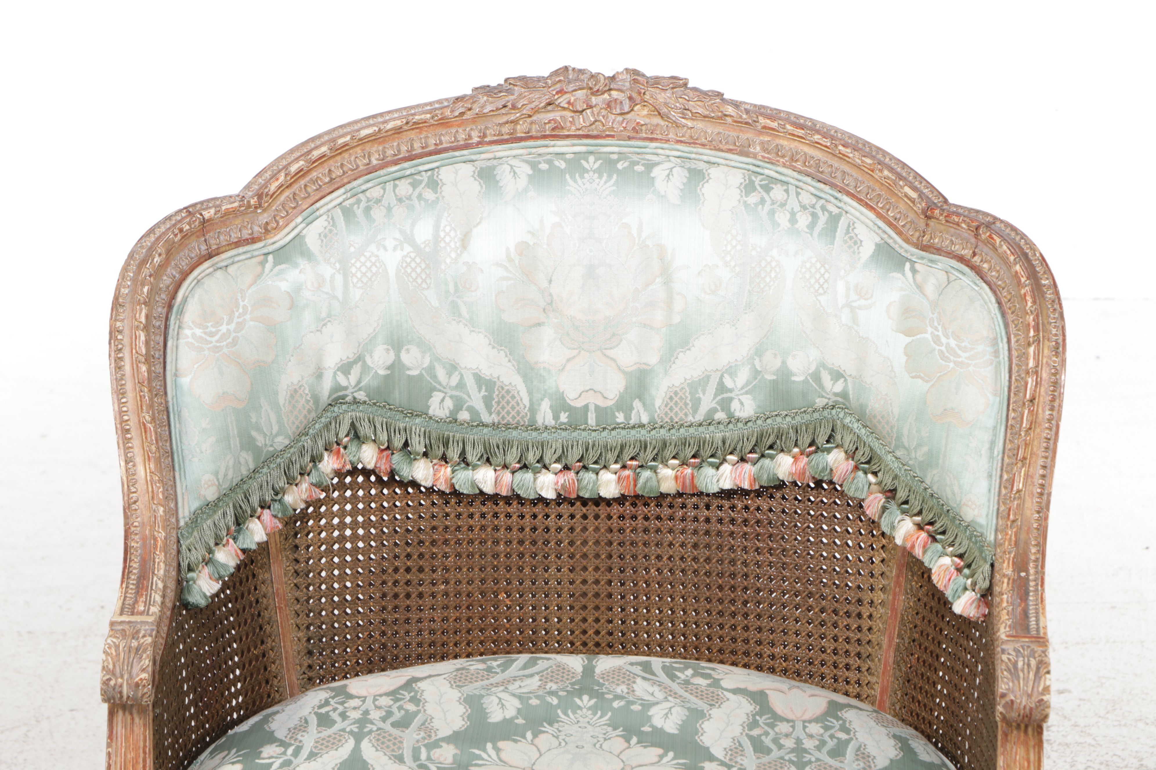 Louis XVI Can and Damask Upholstered Bergere
