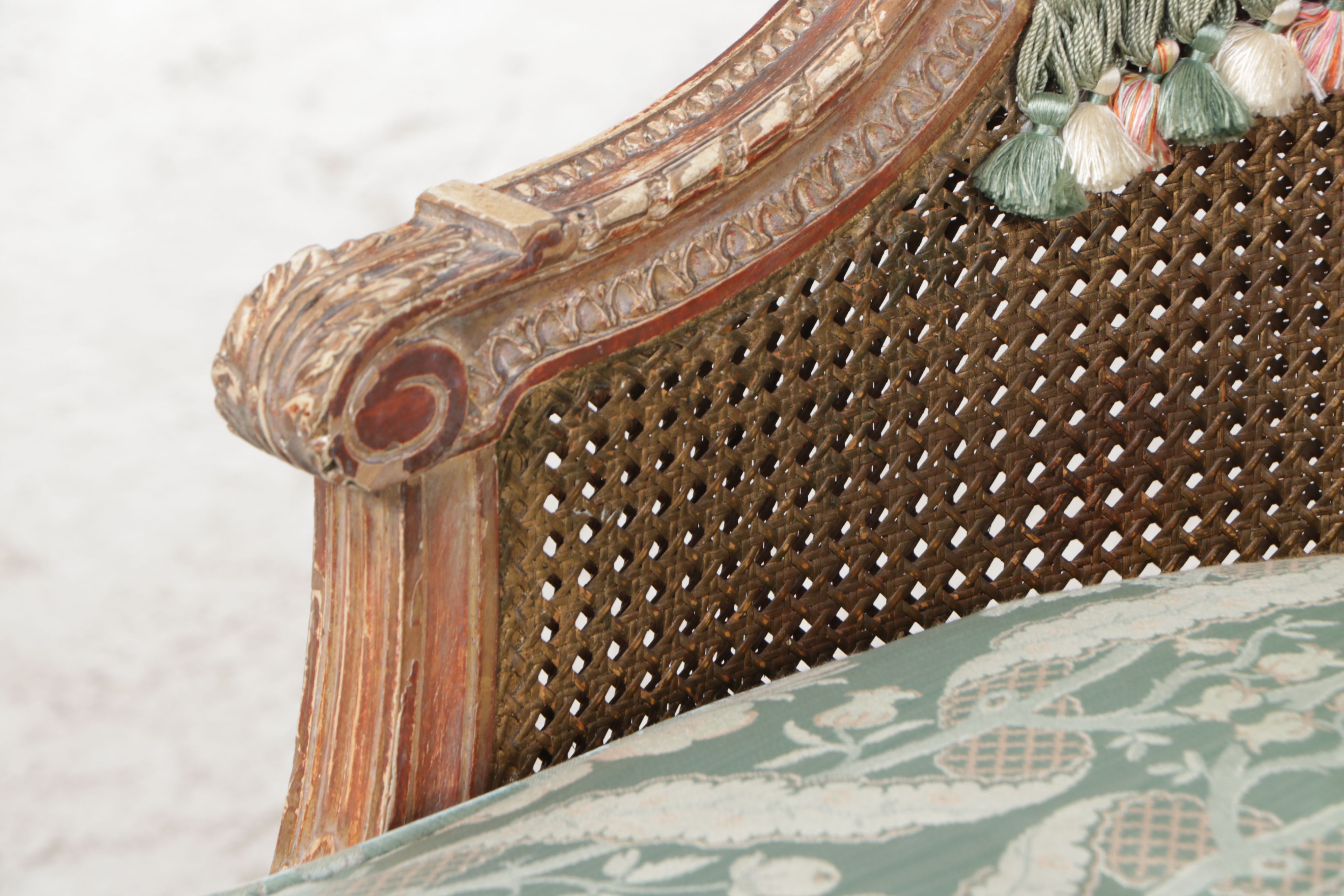 Louis XVI Can and Damask Upholstered Bergere