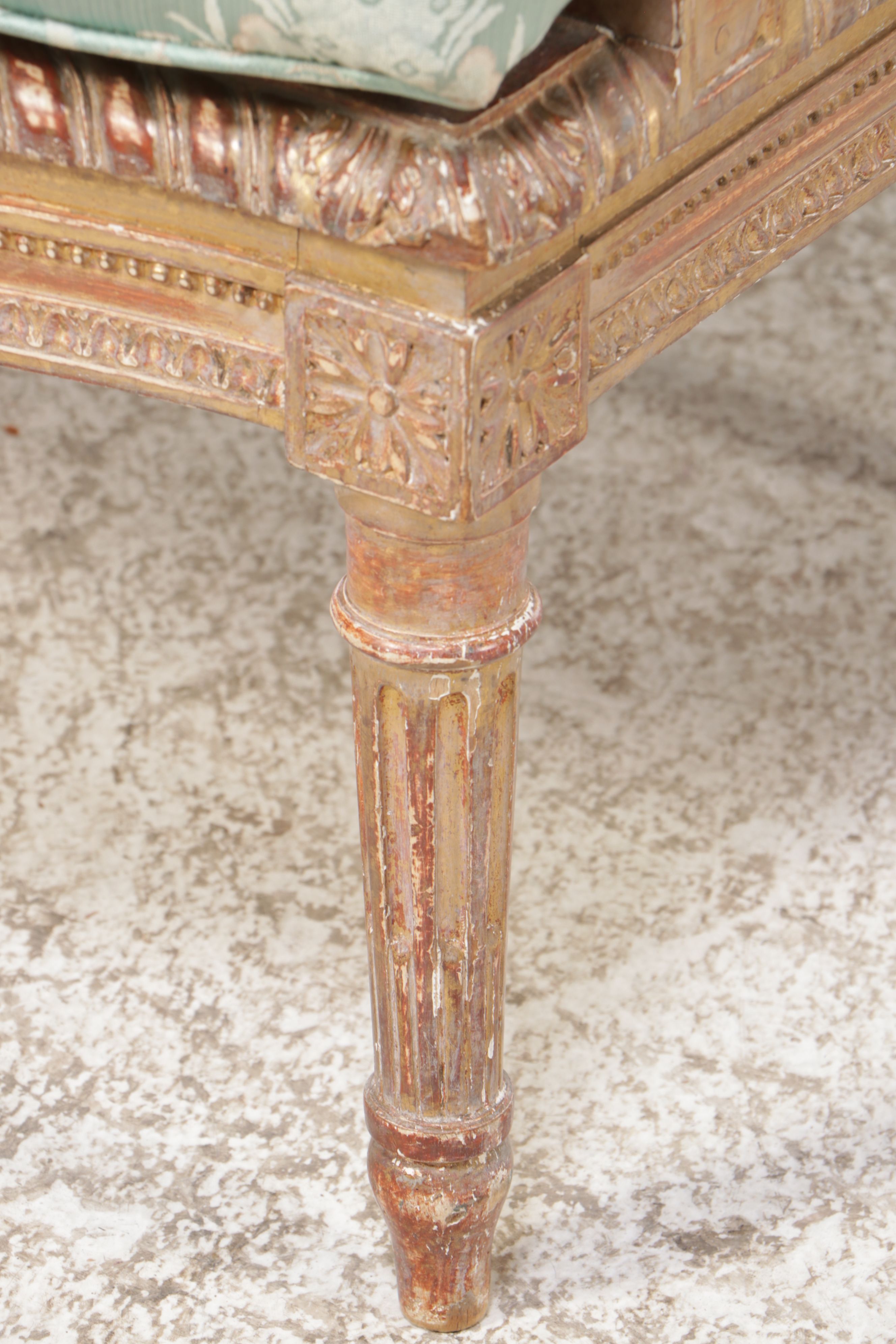 Louis XVI Can and Damask Upholstered Bergere