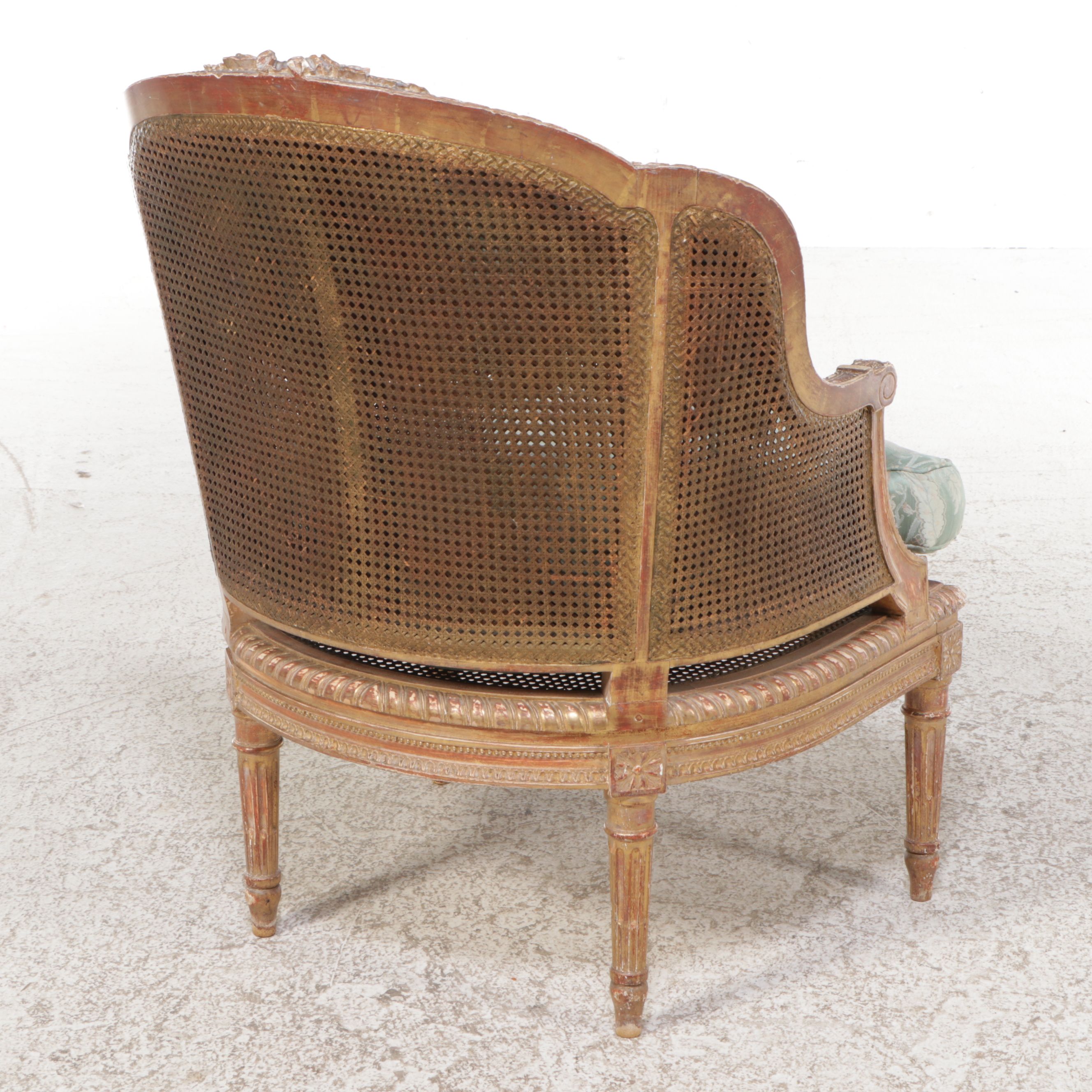 Louis XVI Can and Damask Upholstered Bergere