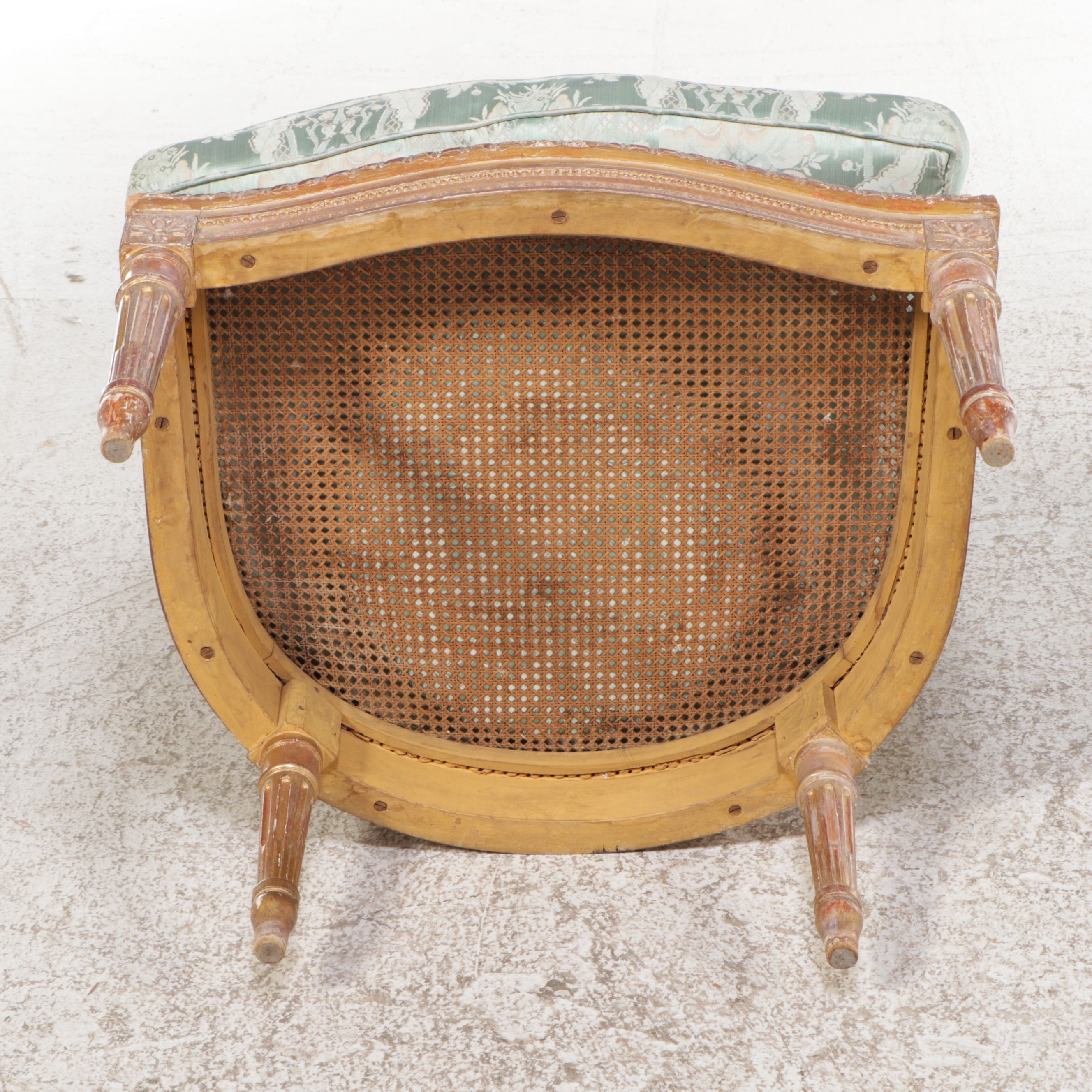 Louis XVI Can and Damask Upholstered Bergere