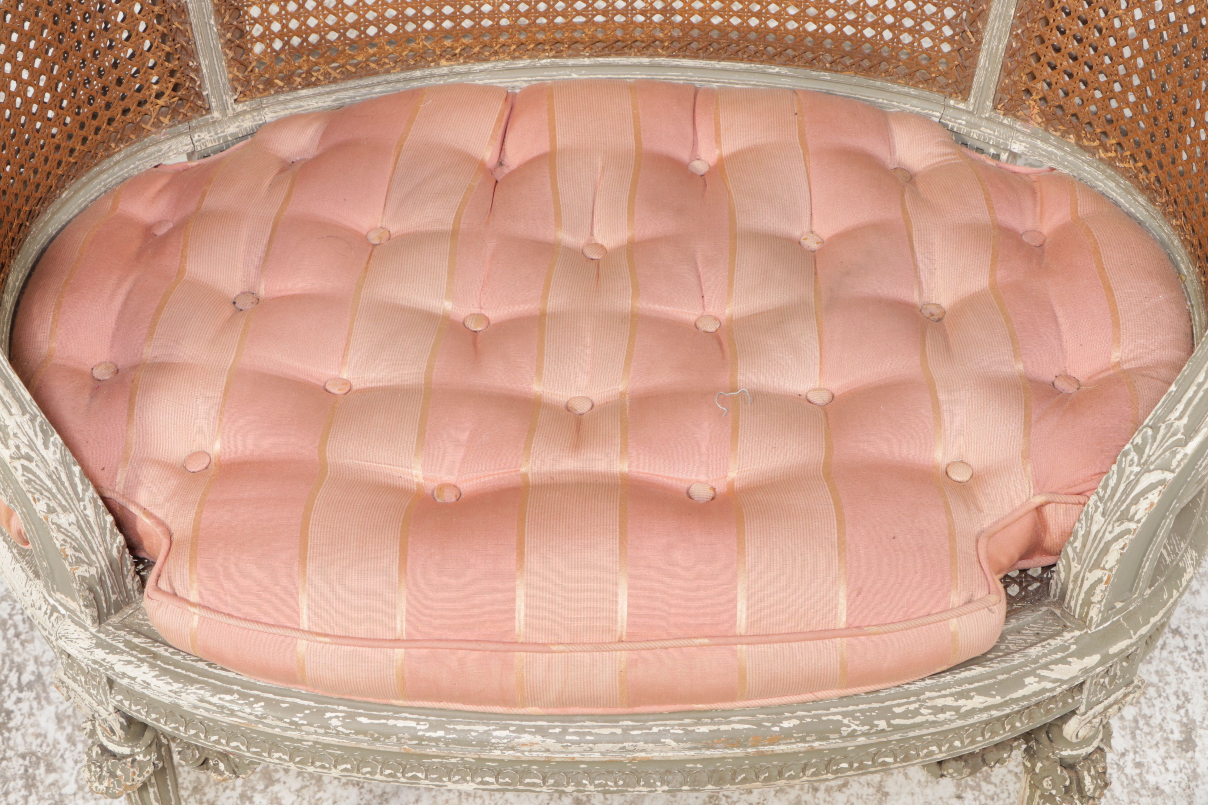 Louis XV Style Carved Wood and Cane Settee