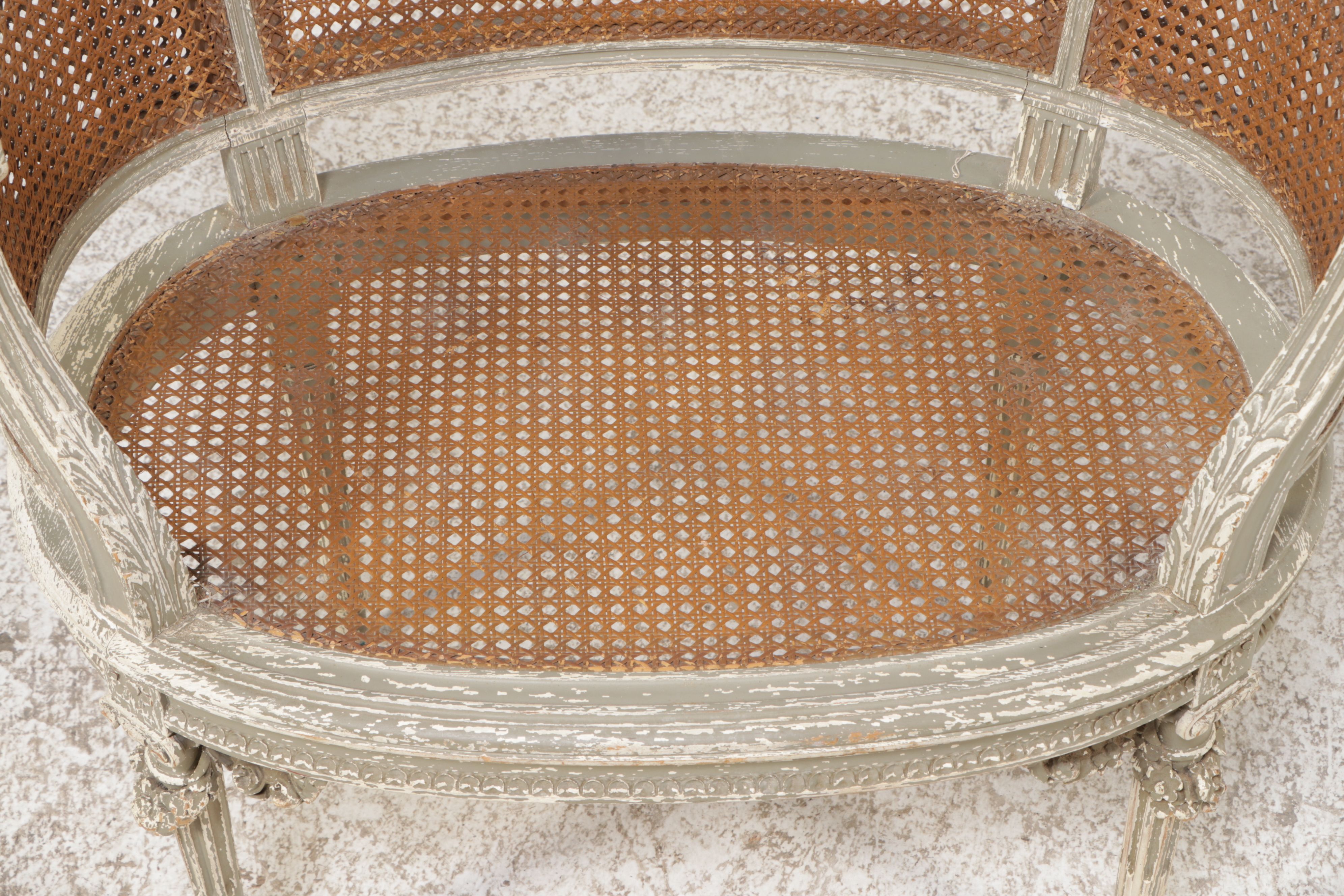 Louis XV Style Carved Wood and Cane Settee