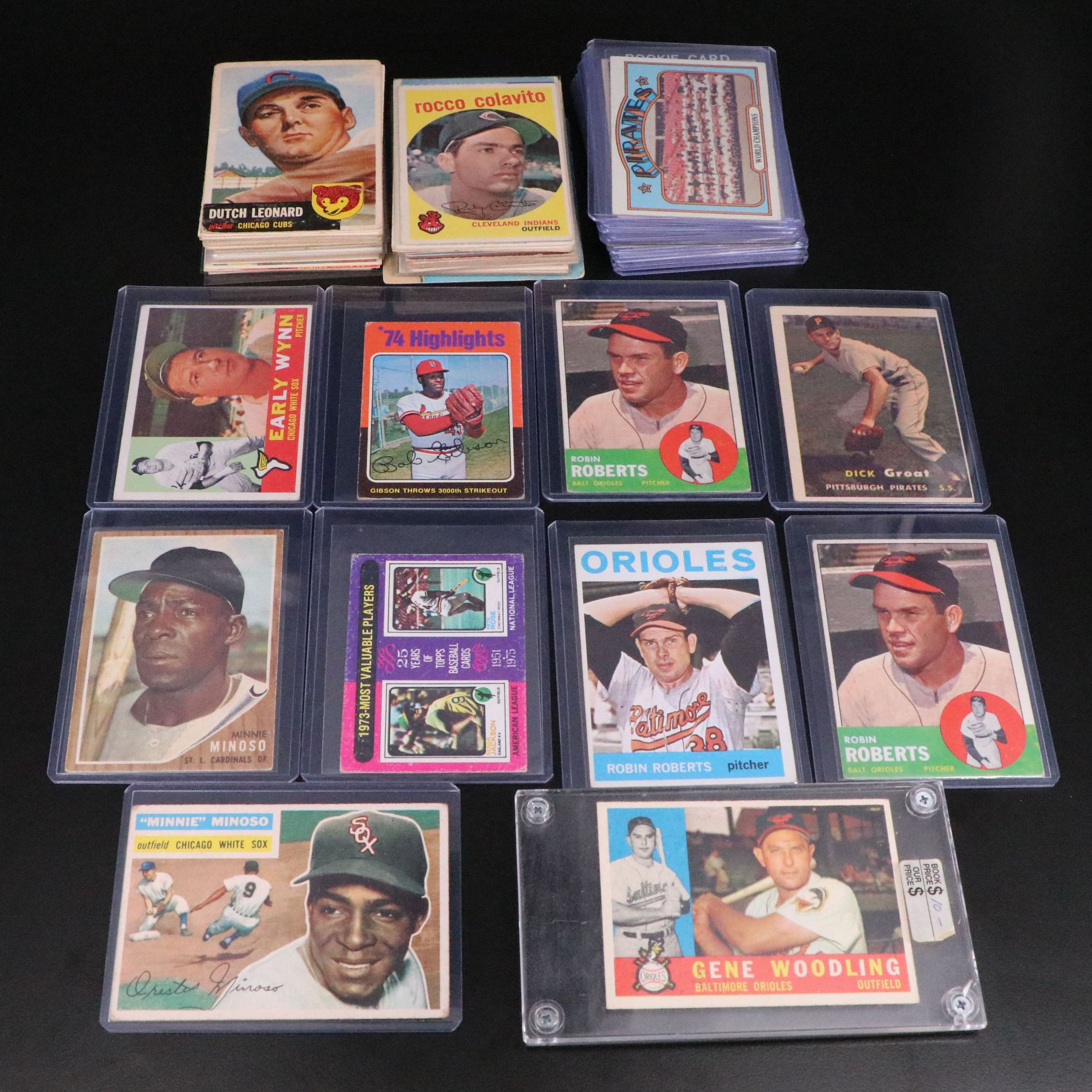 Topps with Other Baseball Cards Featuring Reggie Jackson, Robin Roberts, & More