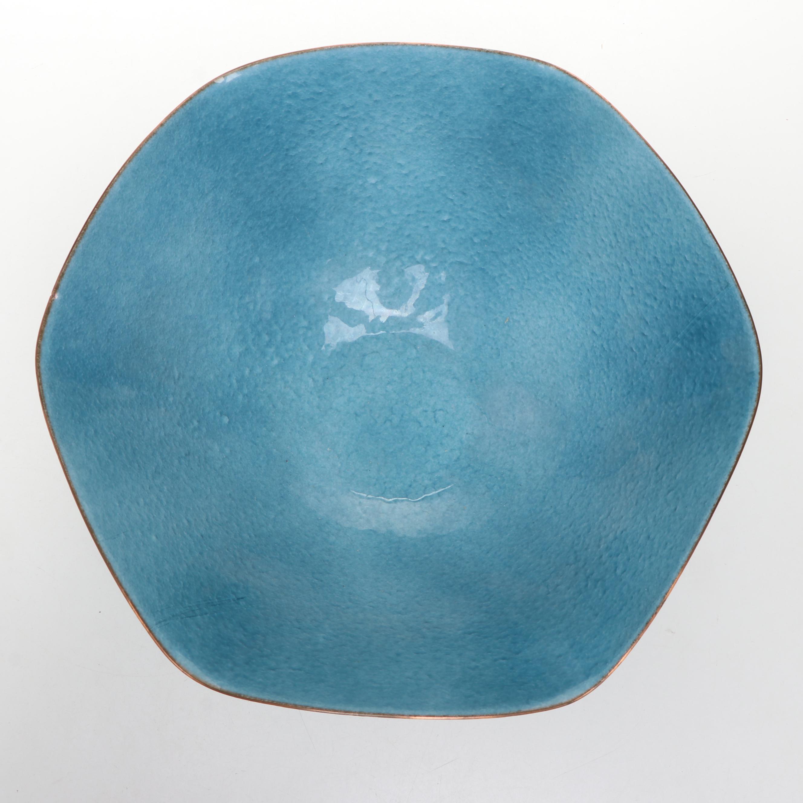 Pier 1 "Mexicali" Ceramic Tray with Nut Bowls and Other Enameled Copper Bowl