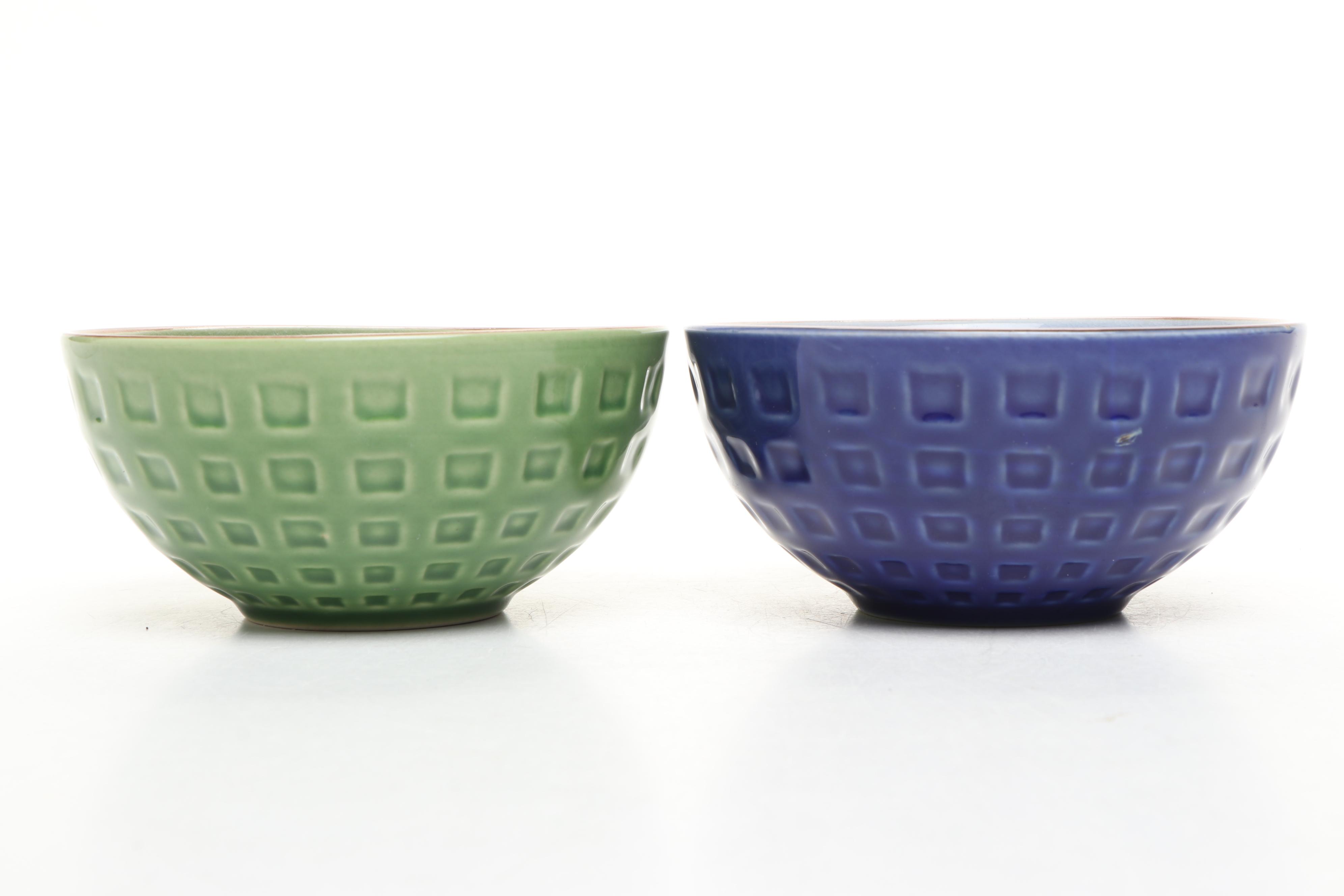 Pier 1 "Mexicali" Ceramic Tray with Nut Bowls and Other Enameled Copper Bowl