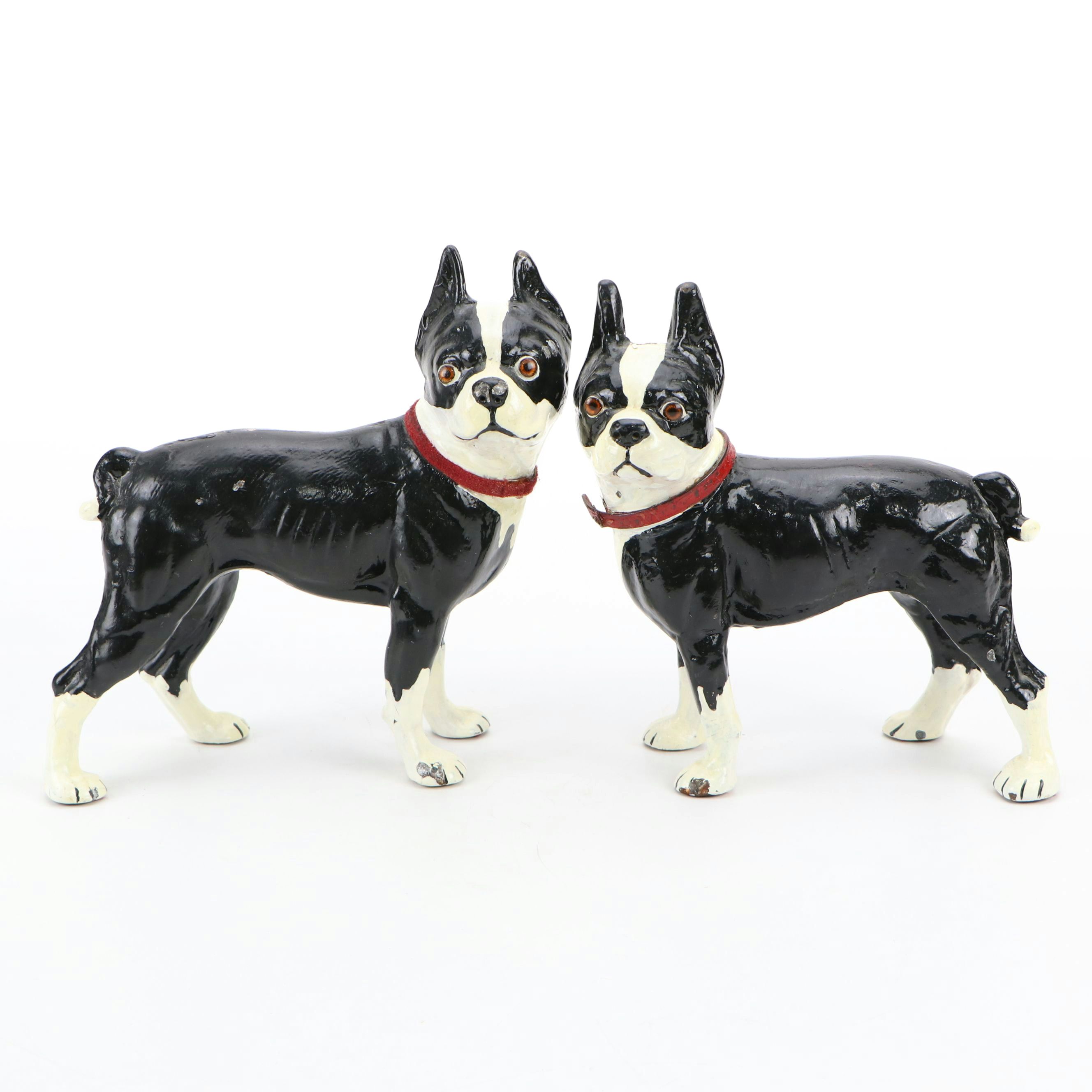 Painted Cast Iron Boston Terrier Doorstops, 20th Century