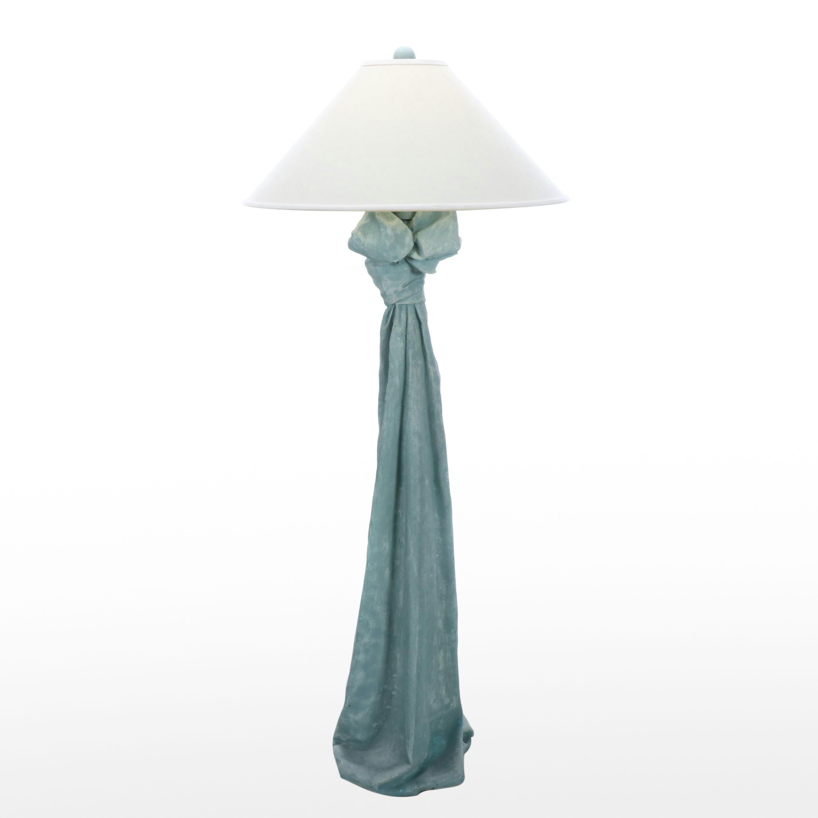 John Dickinson Style Plaster Draped Knotted Fabric Floor Lamp, Coolie Shade