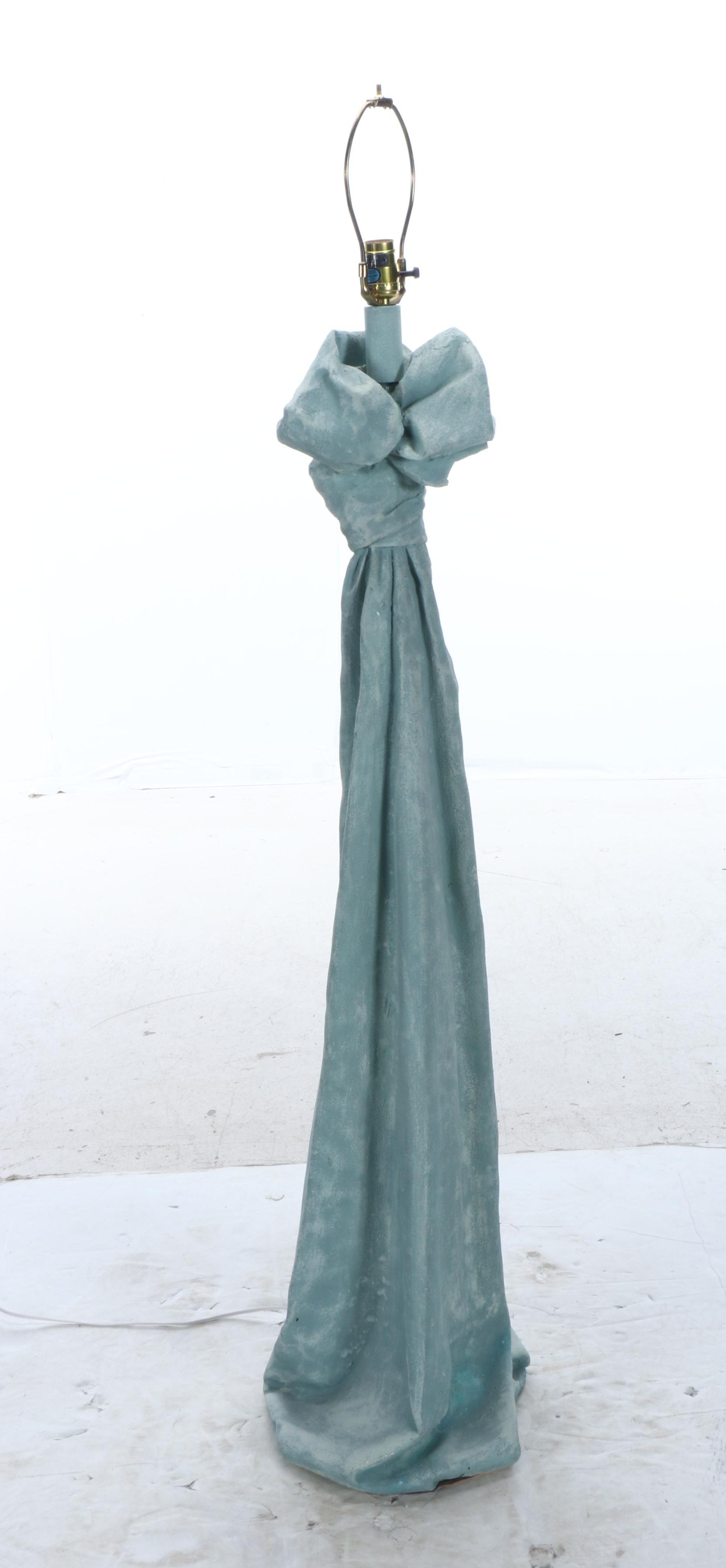 John Dickinson Style Plaster Draped Knotted Fabric Floor Lamp, Coolie Shade